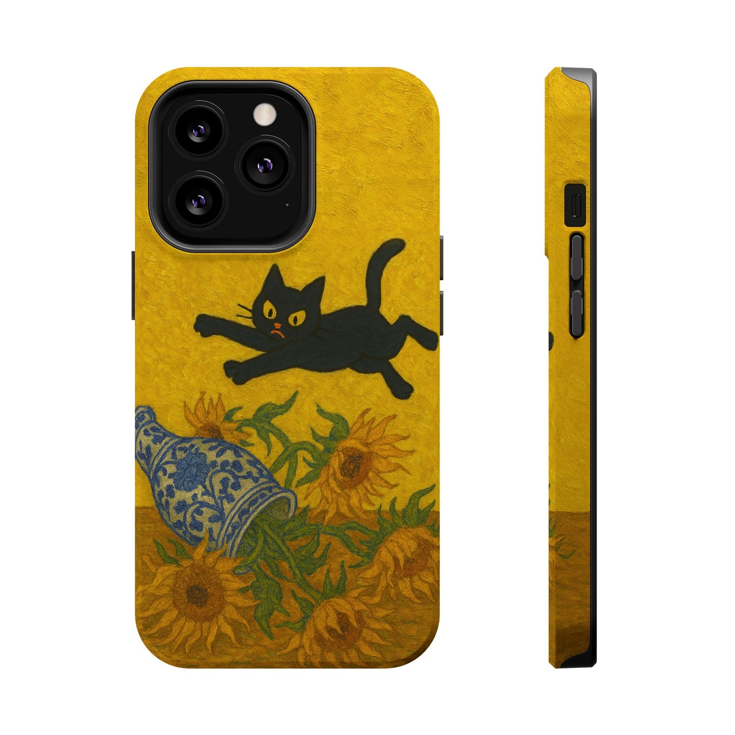 Mischievous Cat & Sunflowers โ Van Gogh Inspired โ iPhone 16, 15, 14, 13 โ MagSafe Magnetic Tough Case by HitStickers
