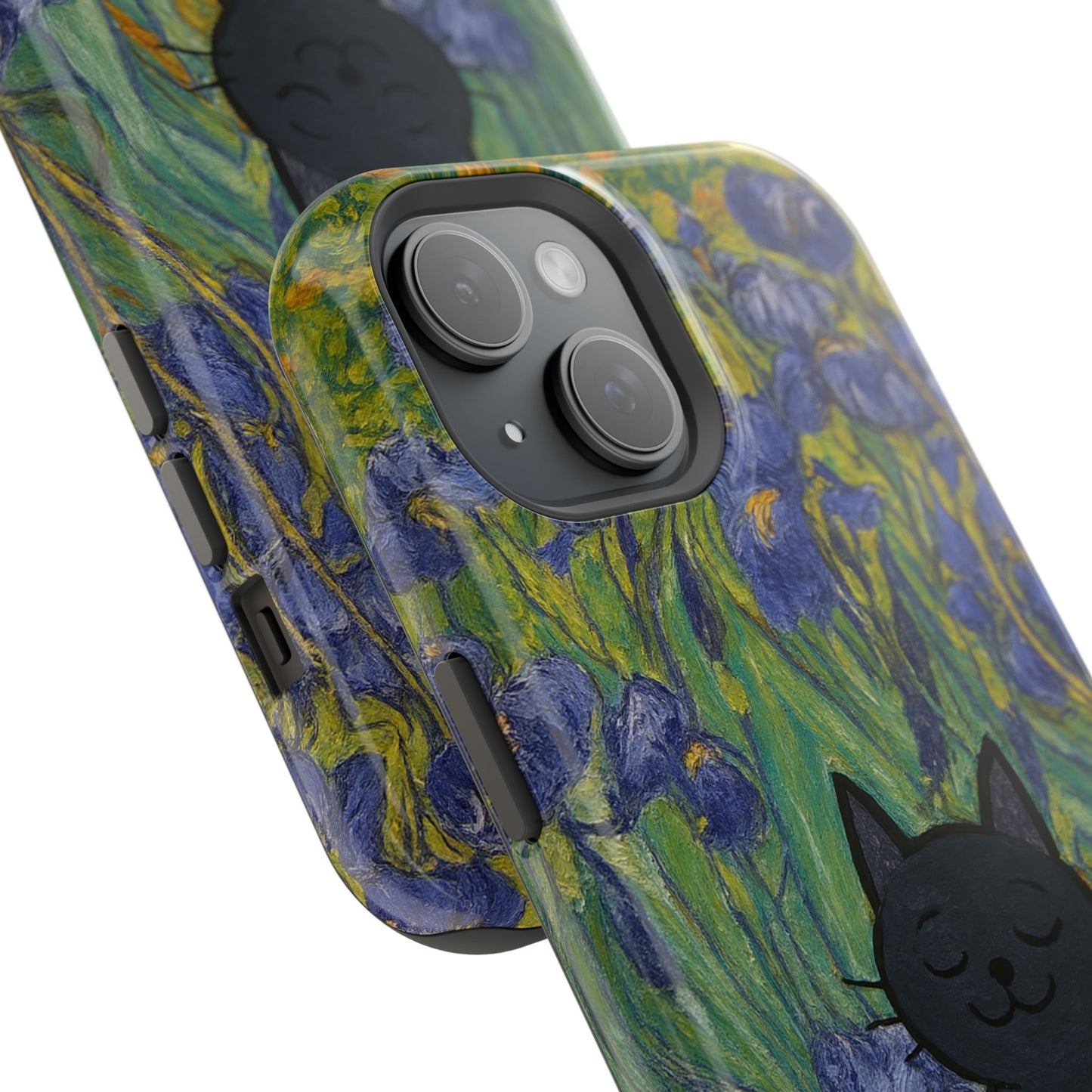 Peaceful Cat in Irises โ Van Gogh Inspired โ iPhone 16, 15, 14, 13 โ MagSafe Magnetic Tough Case by HitStickers