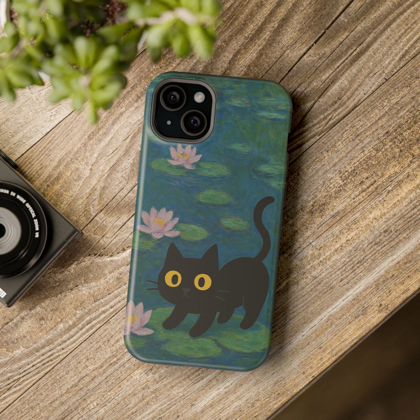 Water Lily Cat โ Monet Inspired โ iPhone 16, 15, 14, 13 โ MagSafe Magnetic Tough Case by HitStickers