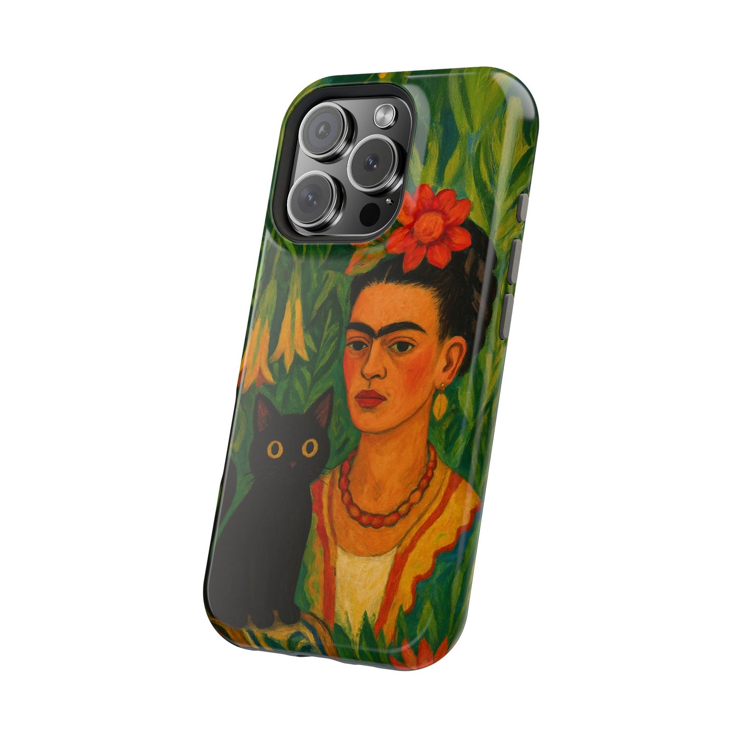 Frida & the Black Cat โ Kahlo Inspired โ iPhone 16, 15, 14, 13 โ MagSafe Magnetic Tough Case by HitStickers