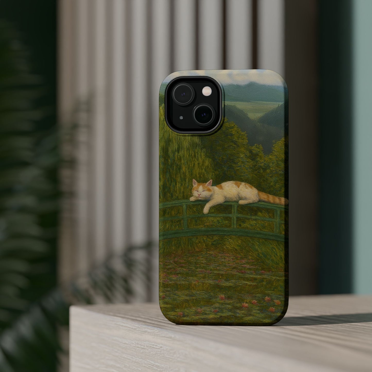 Sleeping Cat on the Japanese Bridge โ Monet Inspired โ iPhone 16, 15, 14, 13 โ MagSafe Magnetic Tough Case by HitStickers