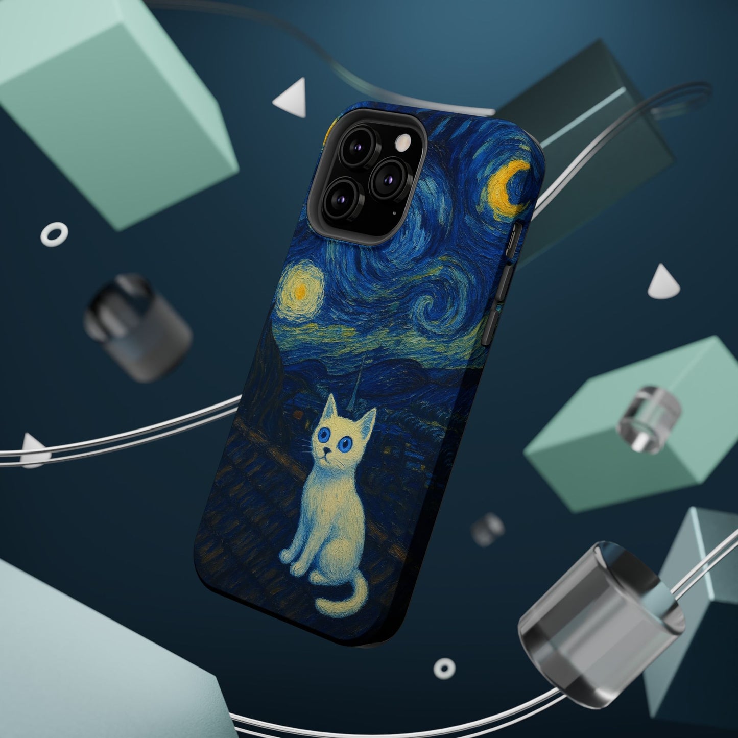 Starry Night Cat โ Van Gogh Inspired โ iPhone 16, 15, 14, 13 โ MagSafe Magnetic Tough Case by HitStickers