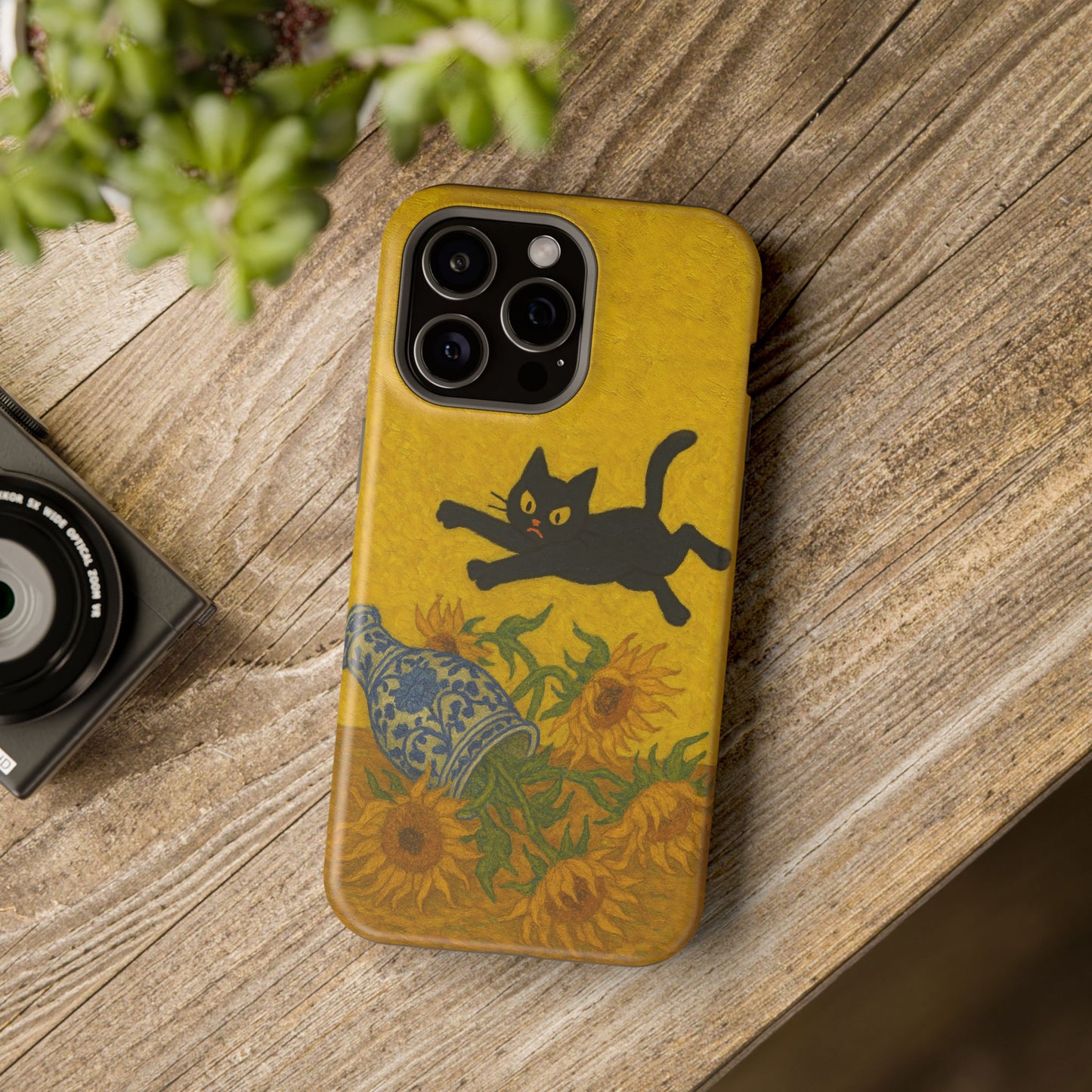 Mischievous Cat & Sunflowers โ Van Gogh Inspired โ iPhone 16, 15, 14, 13 โ MagSafe Magnetic Tough Case by HitStickers