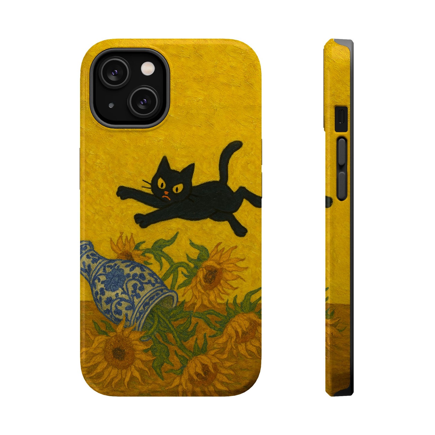 Mischievous Cat & Sunflowers โ Van Gogh Inspired โ iPhone 16, 15, 14, 13 โ MagSafe Magnetic Tough Case by HitStickers