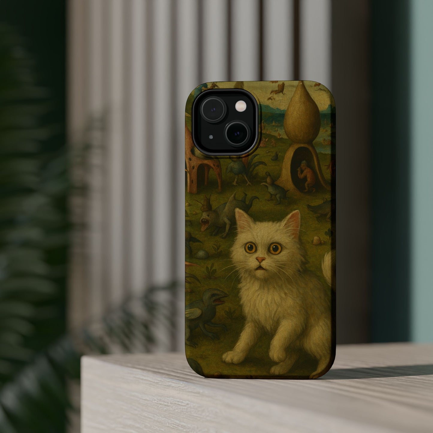 Garden of Cat Delights โ Bosch Inspired โ iPhone 16, 15, 14, 13 โ MagSafe Magnetic Tough Case by HitStickers