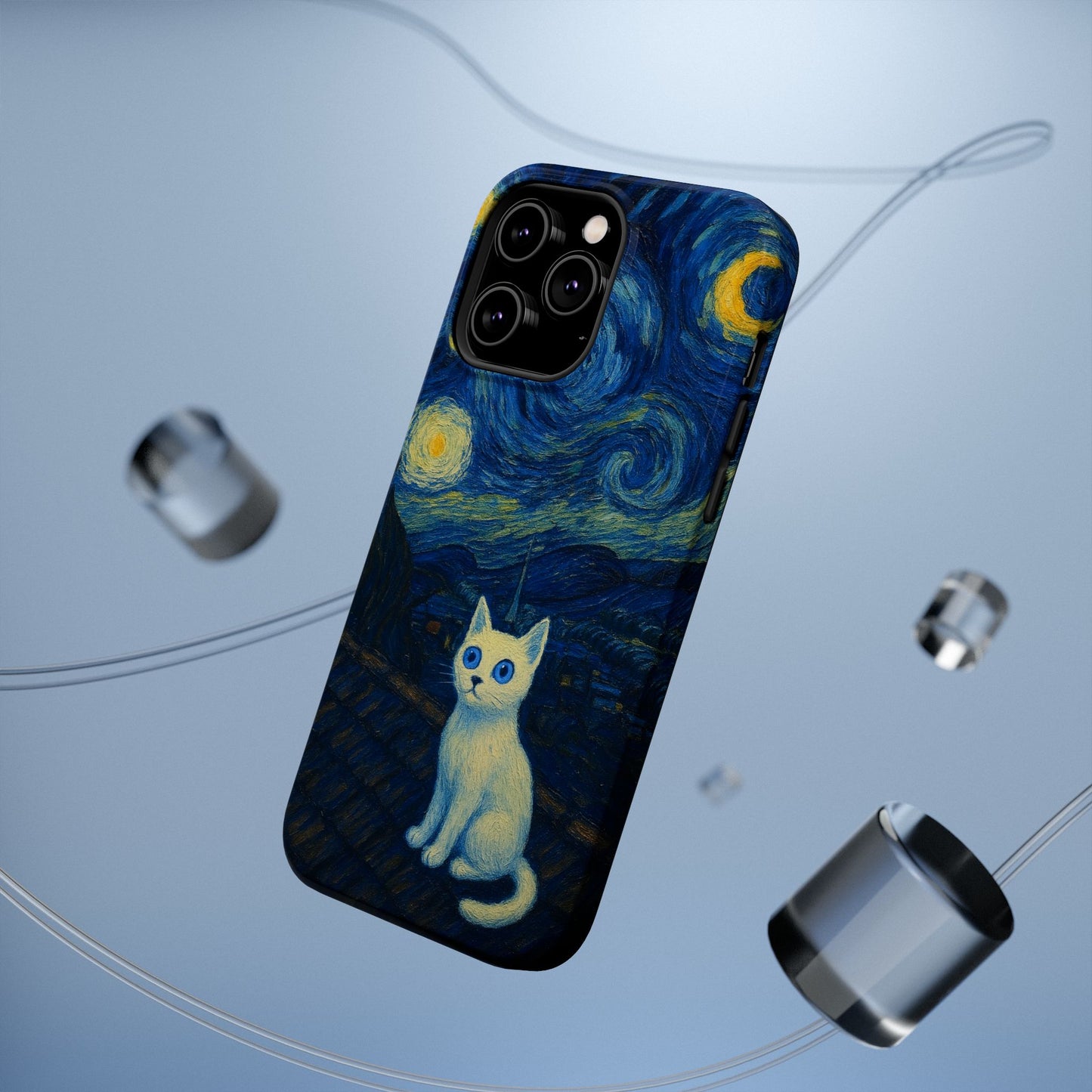 Starry Night Cat โ Van Gogh Inspired โ iPhone 16, 15, 14, 13 โ MagSafe Magnetic Tough Case by HitStickers