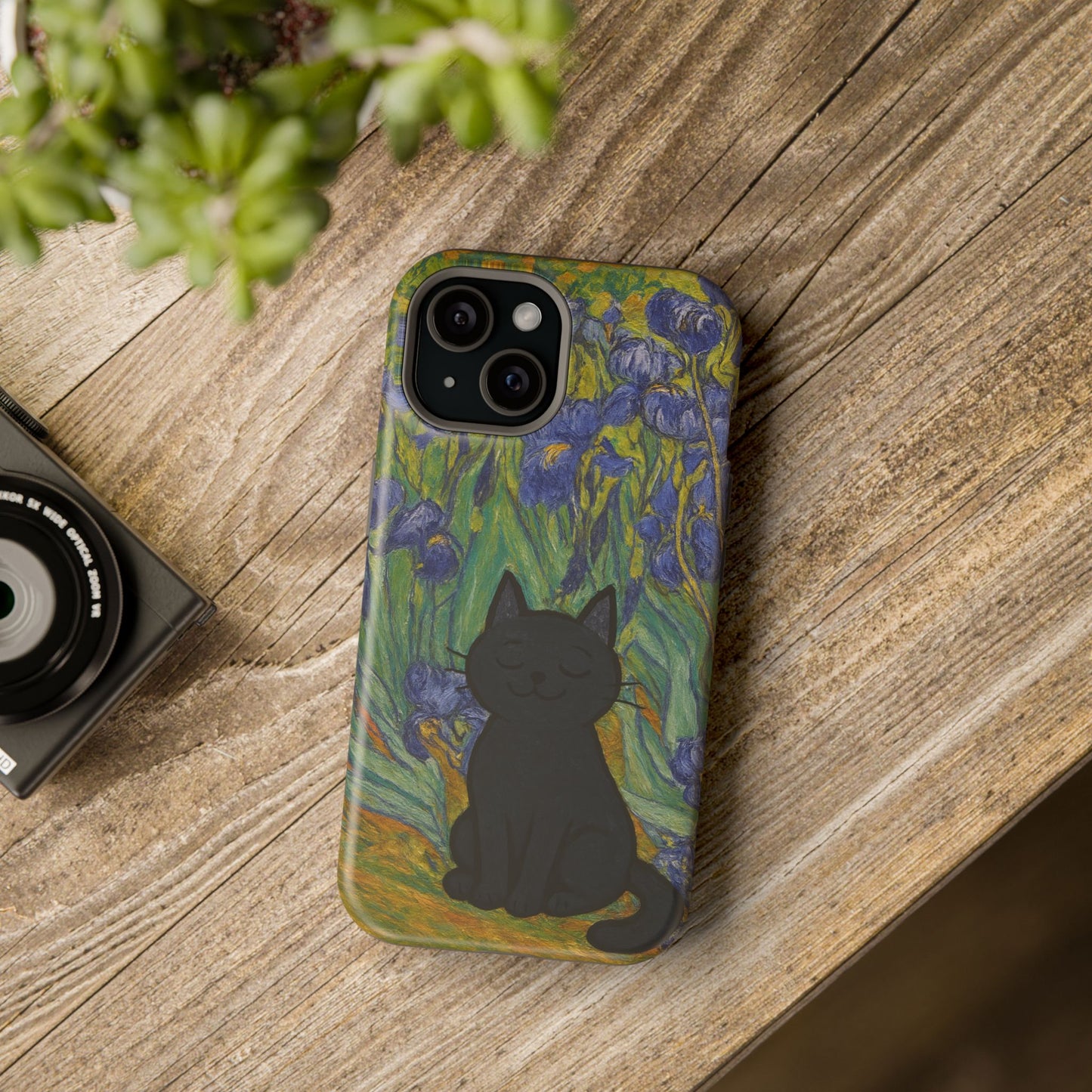 Peaceful Cat in Irises โ Van Gogh Inspired โ iPhone 16, 15, 14, 13 โ MagSafe Magnetic Tough Case by HitStickers
