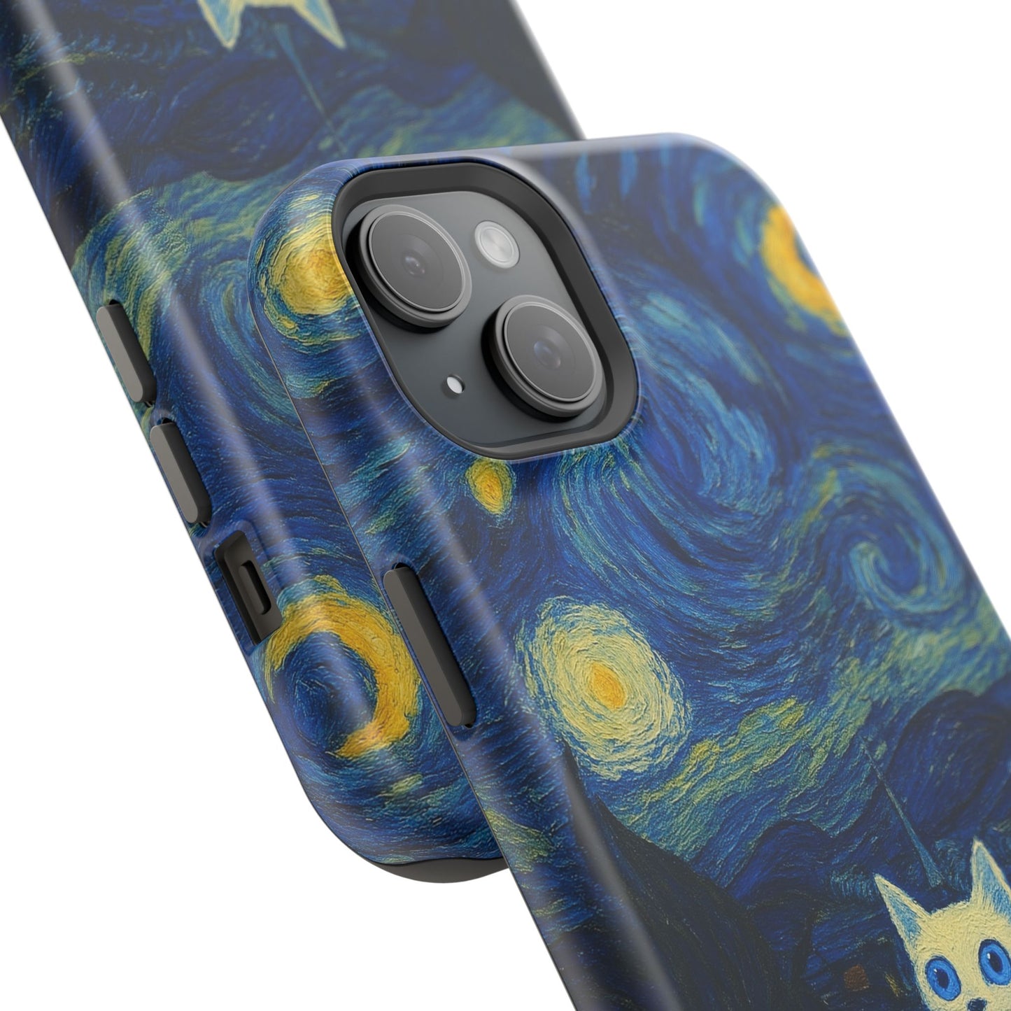 Starry Night Cat โ Van Gogh Inspired โ iPhone 16, 15, 14, 13 โ MagSafe Magnetic Tough Case by HitStickers