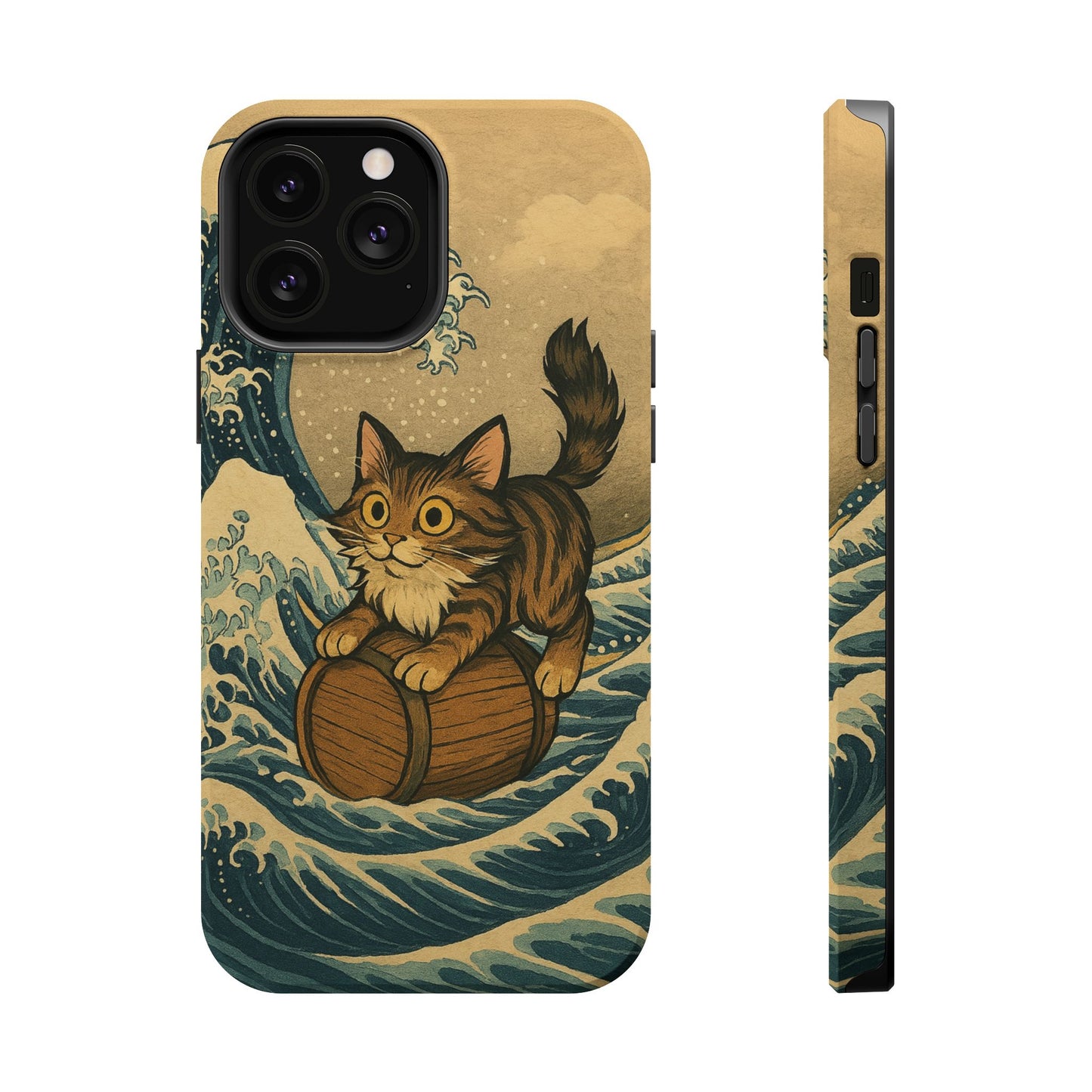 The Great Wave Cat โ Hokusai Inspired โ iPhone 16, 15, 14, 13 โ MagSafe Magnetic Tough Case by HitStickers