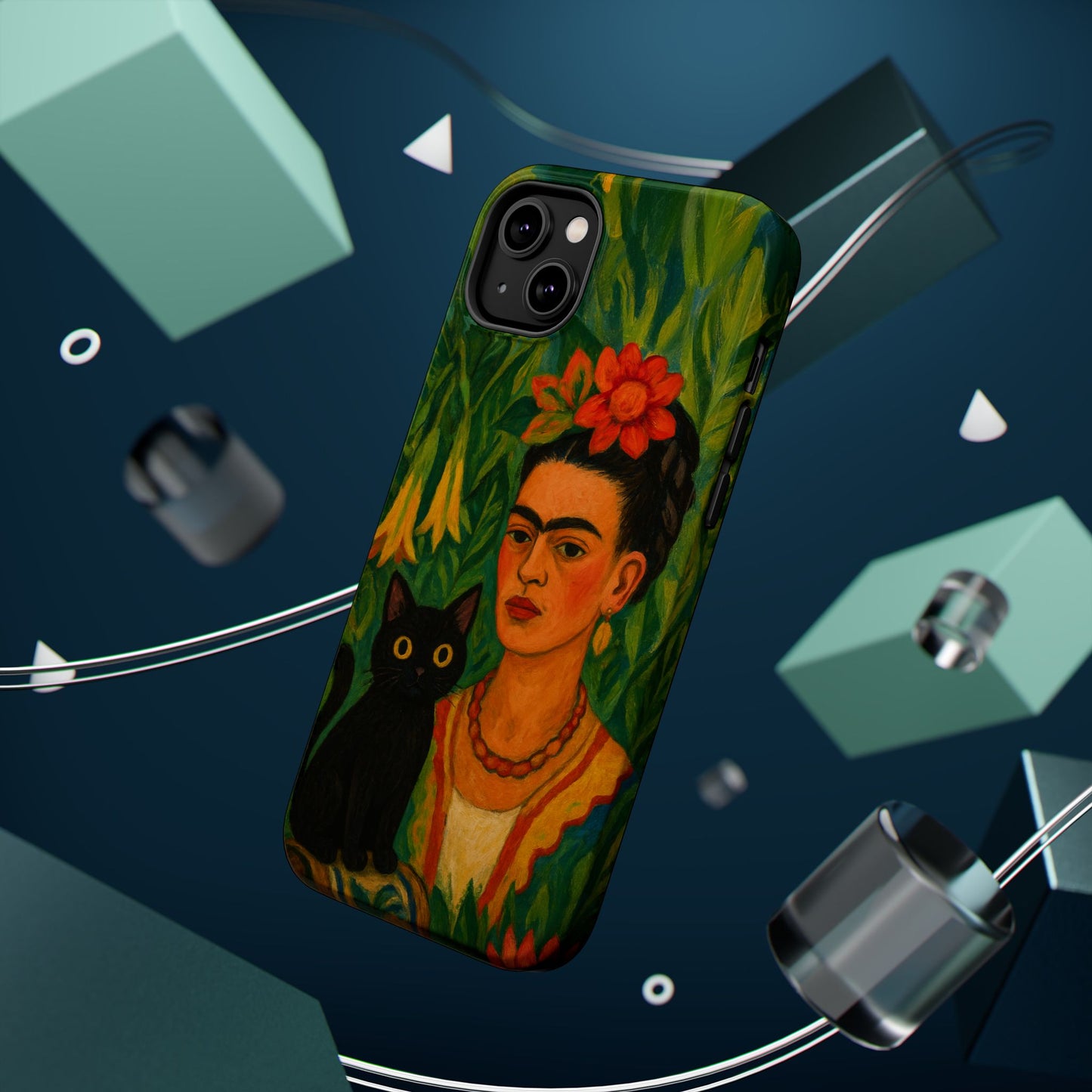 Frida & the Black Cat โ Kahlo Inspired โ iPhone 16, 15, 14, 13 โ MagSafe Magnetic Tough Case by HitStickers