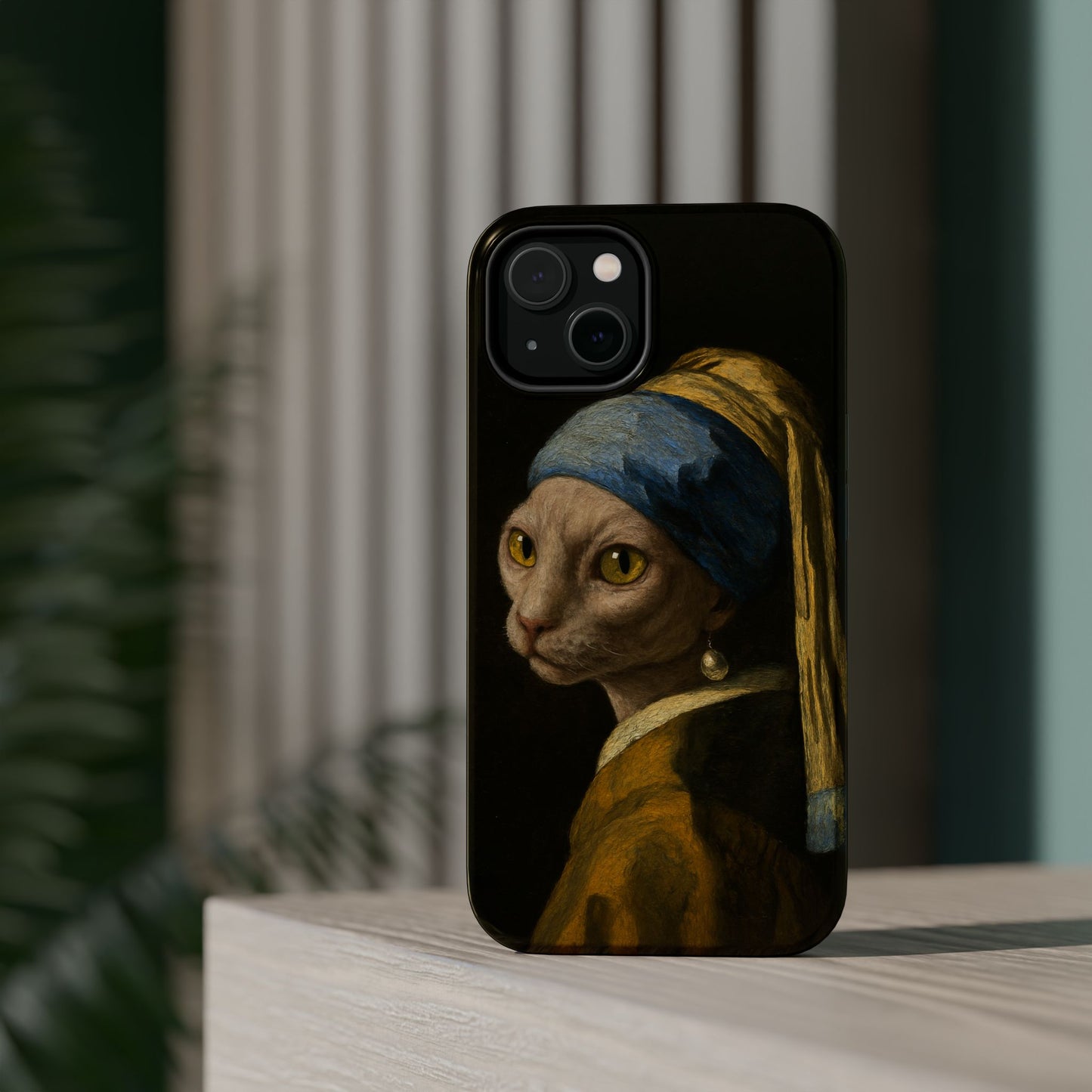 Cat with a Pearl Earring โ Vermeer Inspired โ iPhone 16, 15, 14, 13 โ MagSafe Magnetic Tough Case by HitStickers