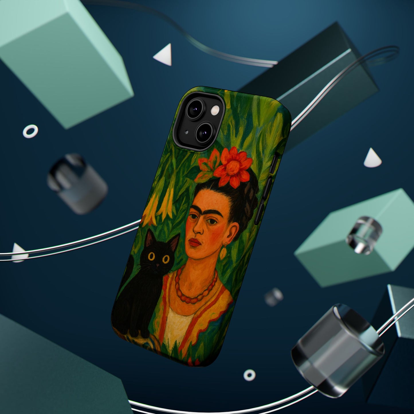 Frida & the Black Cat โ Kahlo Inspired โ iPhone 16, 15, 14, 13 โ MagSafe Magnetic Tough Case by HitStickers