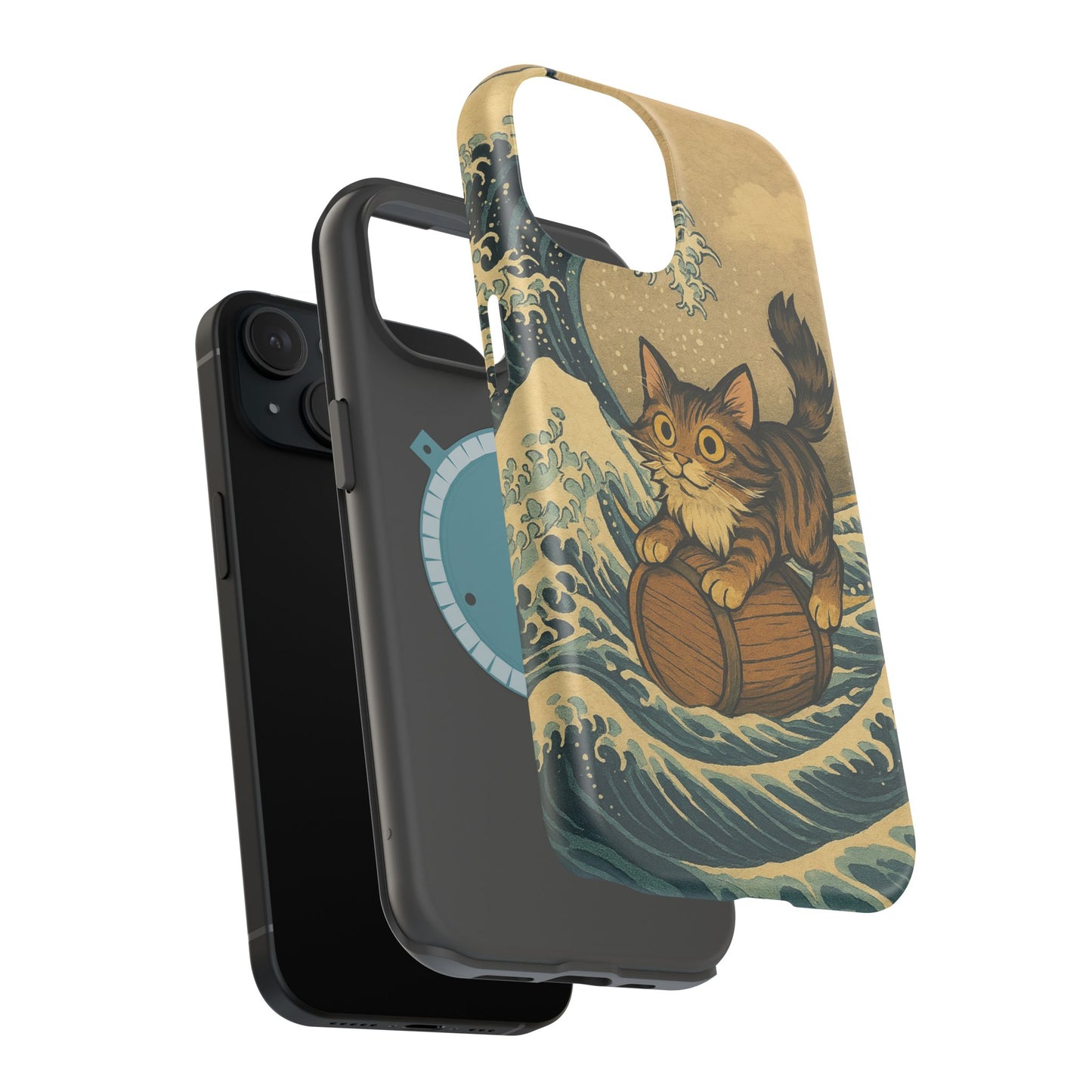The Great Wave Cat โ Hokusai Inspired โ iPhone 16, 15, 14, 13 โ MagSafe Magnetic Tough Case by HitStickers