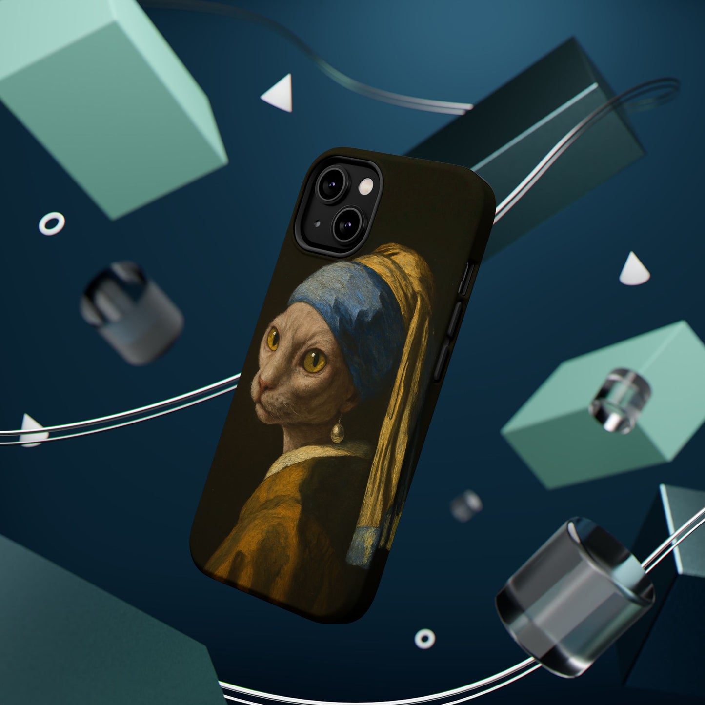 Cat with a Pearl Earring โ Vermeer Inspired โ iPhone 16, 15, 14, 13 โ MagSafe Magnetic Tough Case by HitStickers