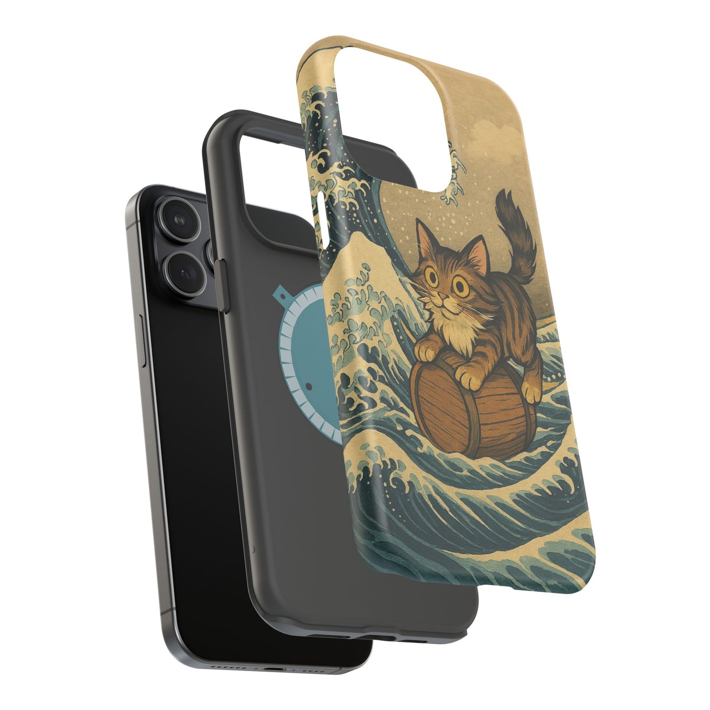 The Great Wave Cat โ Hokusai Inspired โ iPhone 16, 15, 14, 13 โ MagSafe Magnetic Tough Case by HitStickers