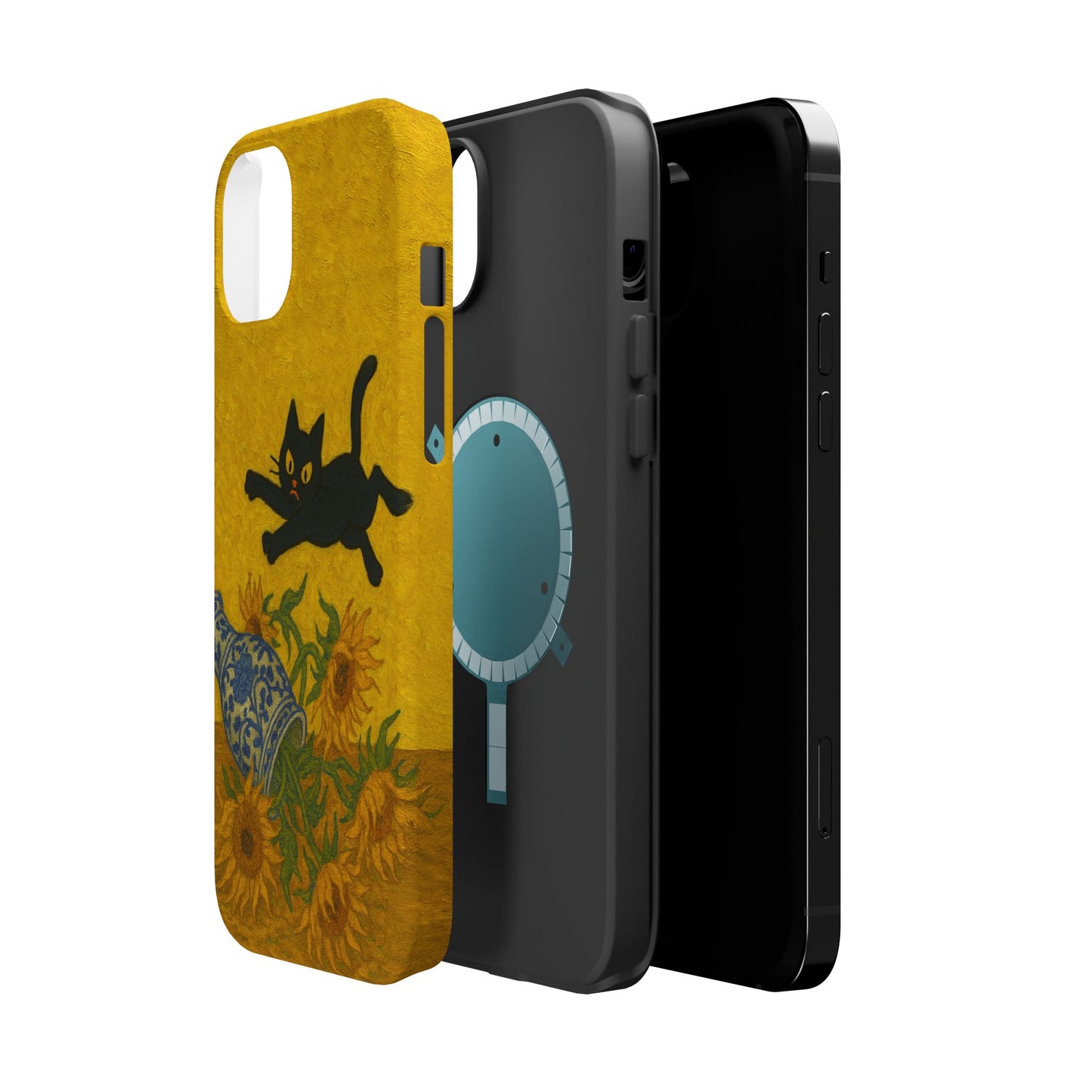 Mischievous Cat & Sunflowers โ Van Gogh Inspired โ iPhone 16, 15, 14, 13 โ MagSafe Magnetic Tough Case by HitStickers