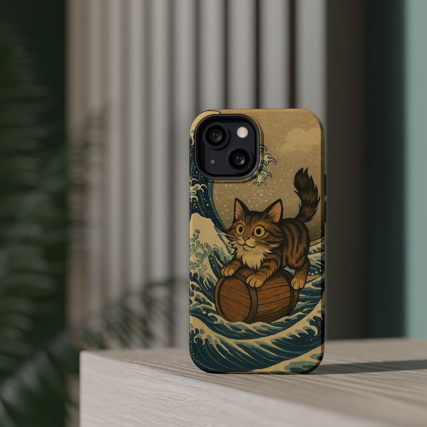 The Great Wave Cat โ Hokusai Inspired โ iPhone 16, 15, 14, 13 โ MagSafe Magnetic Tough Case by HitStickers