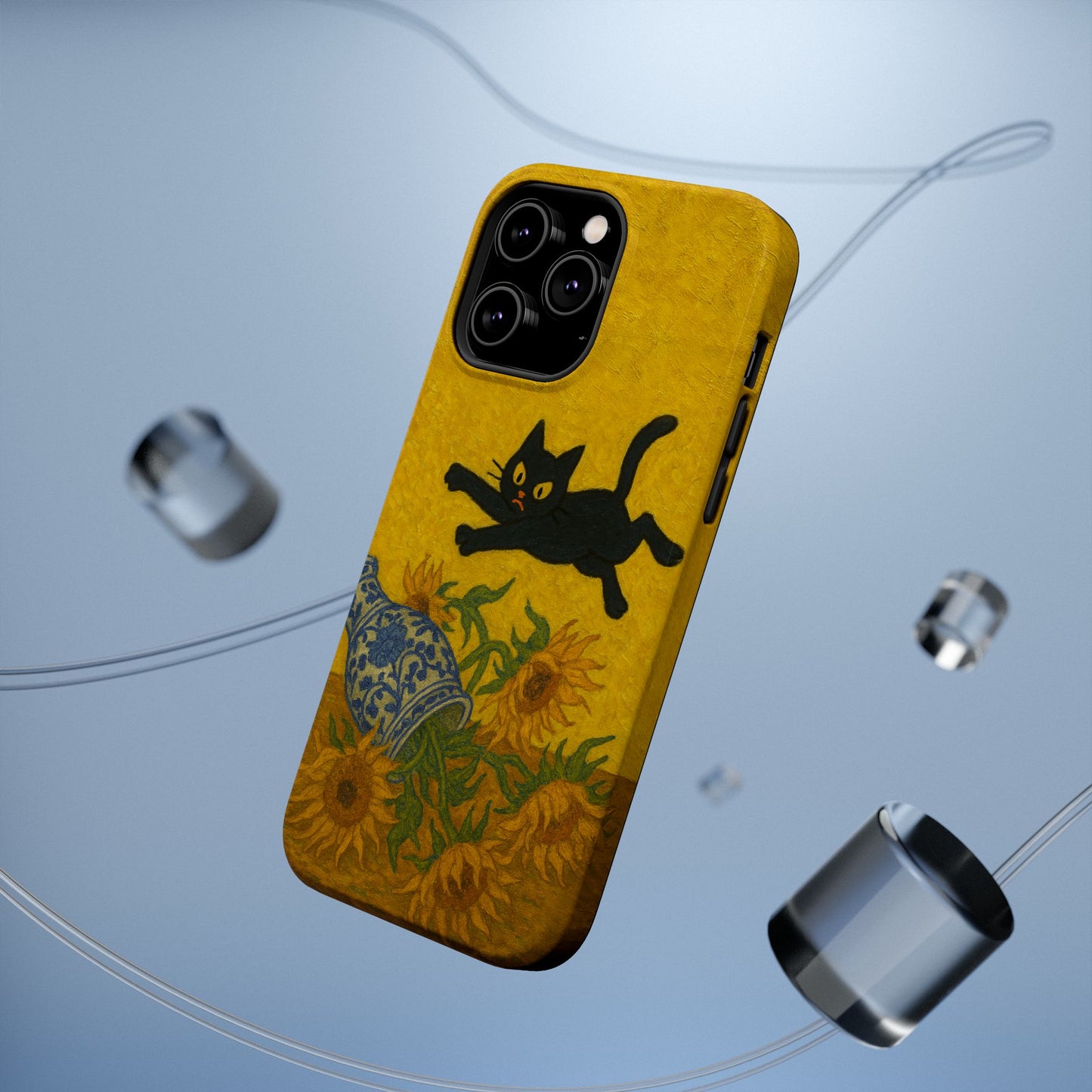 Mischievous Cat & Sunflowers โ Van Gogh Inspired โ iPhone 16, 15, 14, 13 โ MagSafe Magnetic Tough Case by HitStickers