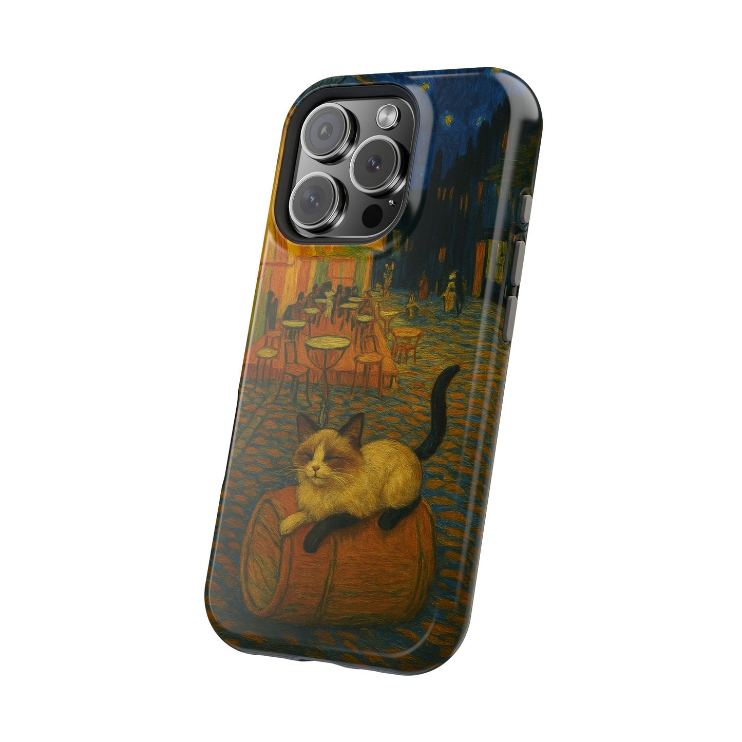 Café Cat at Night – Van Gogh Inspired – iPhone 16, 15, 14, 13 – MagSafe Magnetic Tough Case by HitStickers