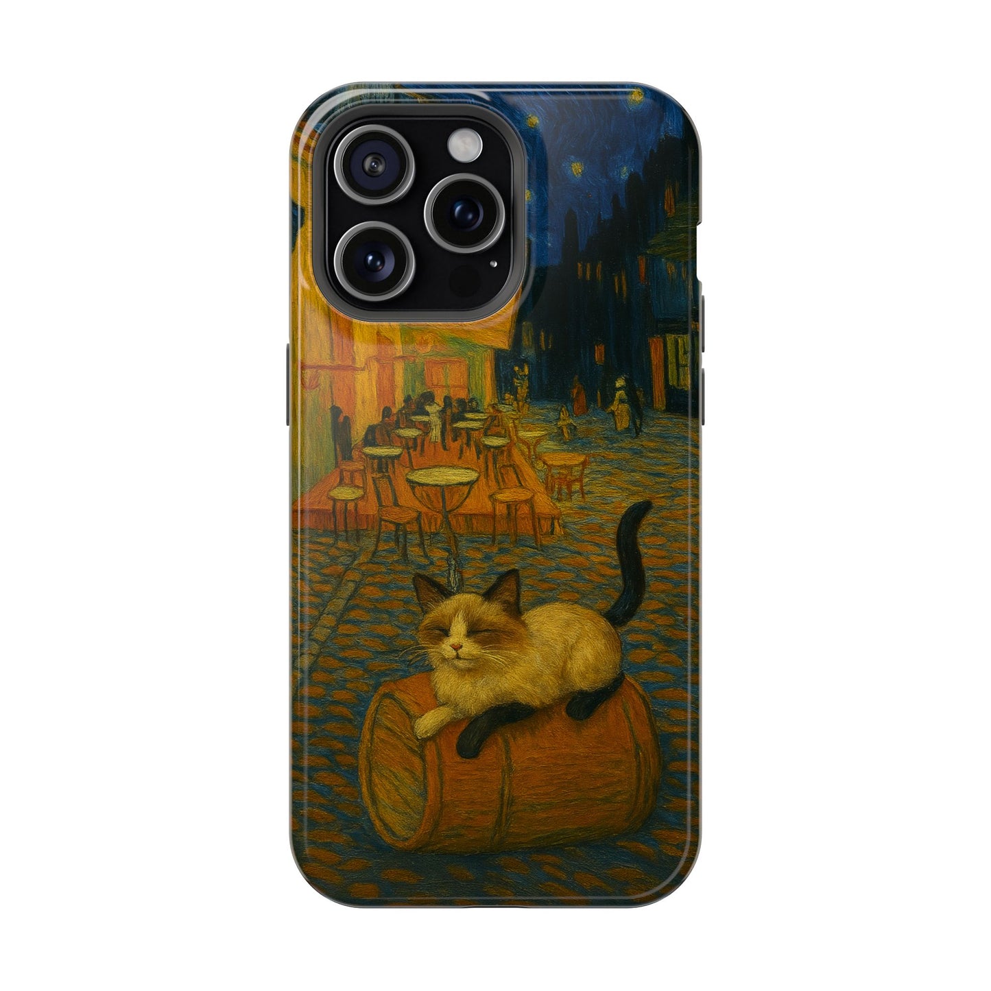 Café Cat at Night – Van Gogh Inspired – iPhone 16, 15, 14, 13 – MagSafe Magnetic Tough Case by HitStickers