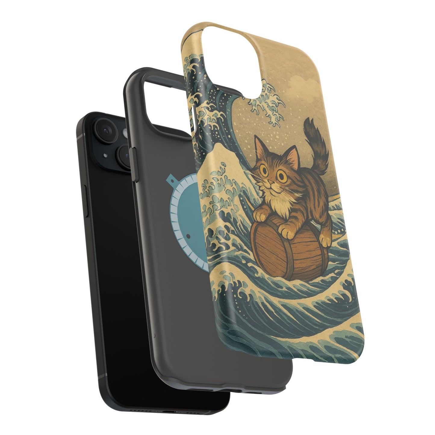 The Great Wave Cat โ Hokusai Inspired โ iPhone 16, 15, 14, 13 โ MagSafe Magnetic Tough Case by HitStickers