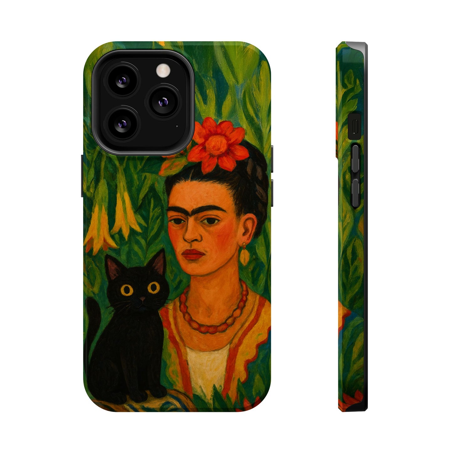 Frida & the Black Cat โ Kahlo Inspired โ iPhone 16, 15, 14, 13 โ MagSafe Magnetic Tough Case by HitStickers