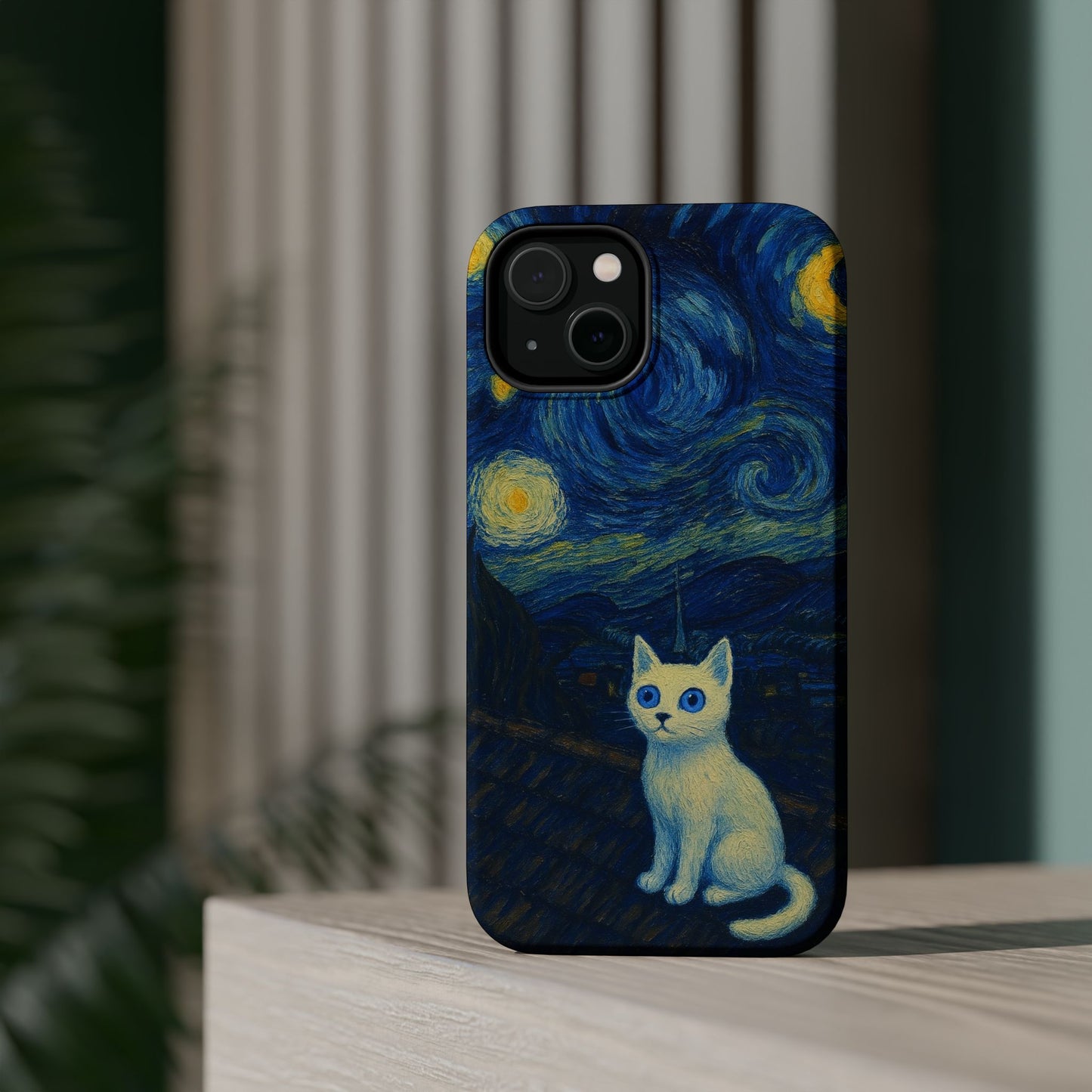 Starry Night Cat โ Van Gogh Inspired โ iPhone 16, 15, 14, 13 โ MagSafe Magnetic Tough Case by HitStickers