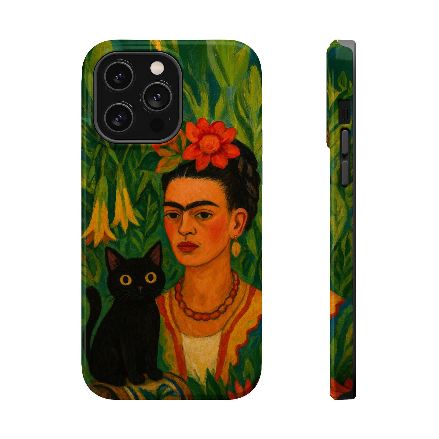 Frida & the Black Cat โ Kahlo Inspired โ iPhone 16, 15, 14, 13 โ MagSafe Magnetic Tough Case by HitStickers