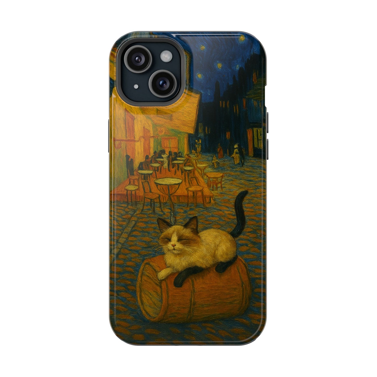 Café Cat at Night – Van Gogh Inspired – iPhone 16, 15, 14, 13 – MagSafe Magnetic Tough Case by HitStickers