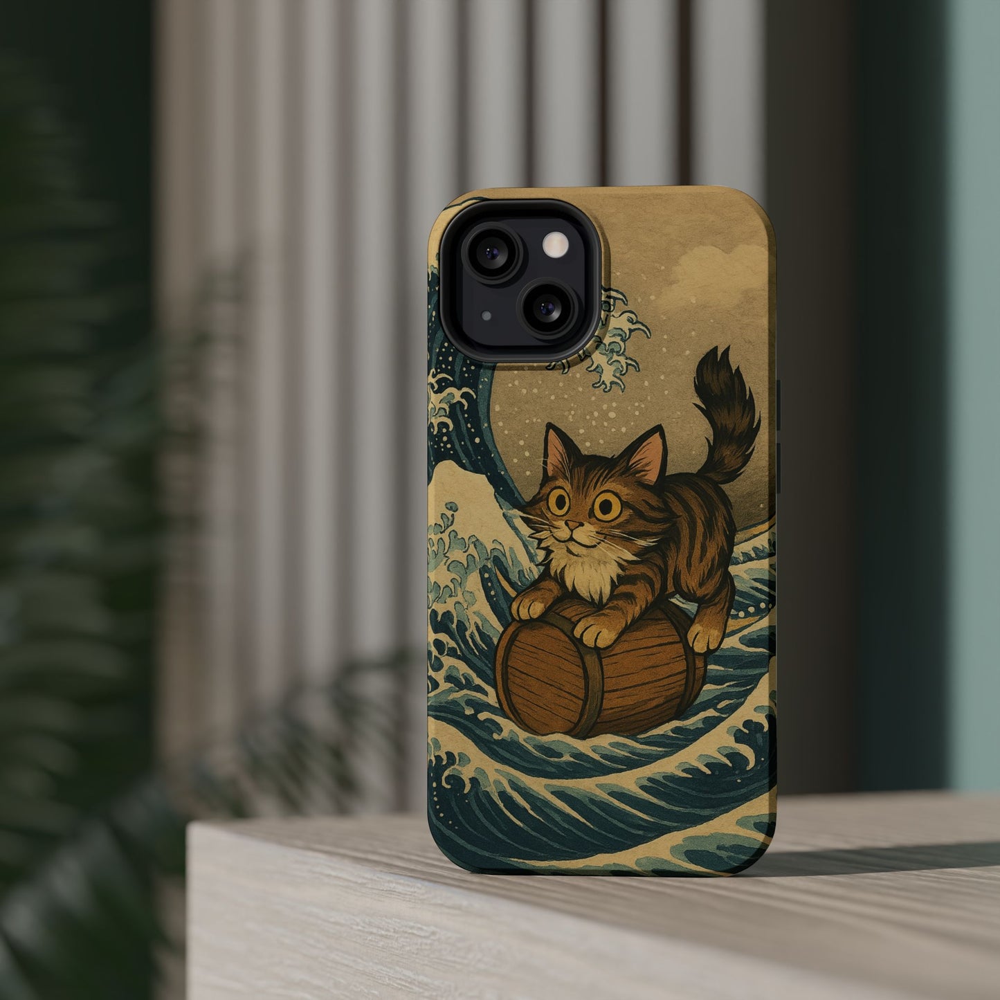 The Great Wave Cat โ Hokusai Inspired โ iPhone 16, 15, 14, 13 โ MagSafe Magnetic Tough Case by HitStickers