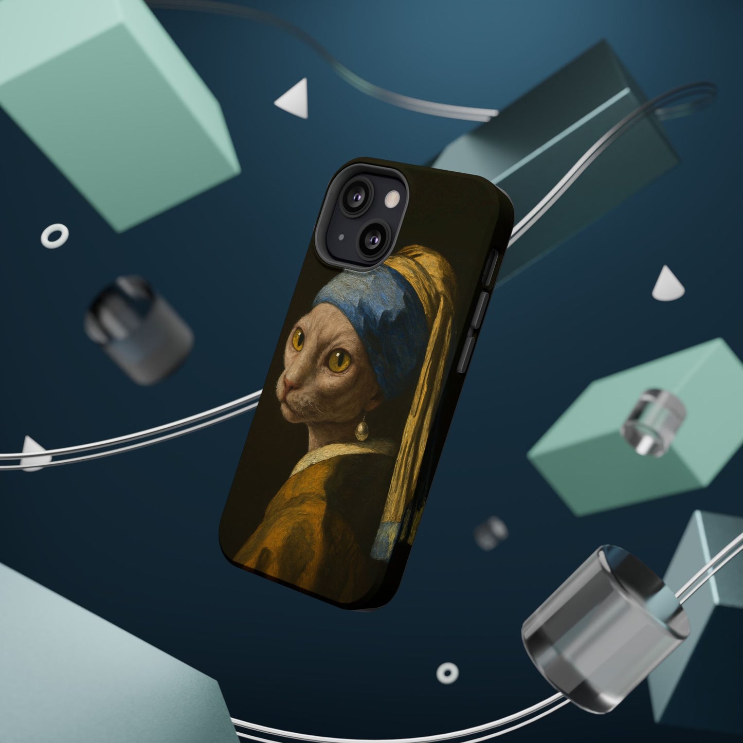 Cat with a Pearl Earring โ Vermeer Inspired โ iPhone 16, 15, 14, 13 โ MagSafe Magnetic Tough Case by HitStickers