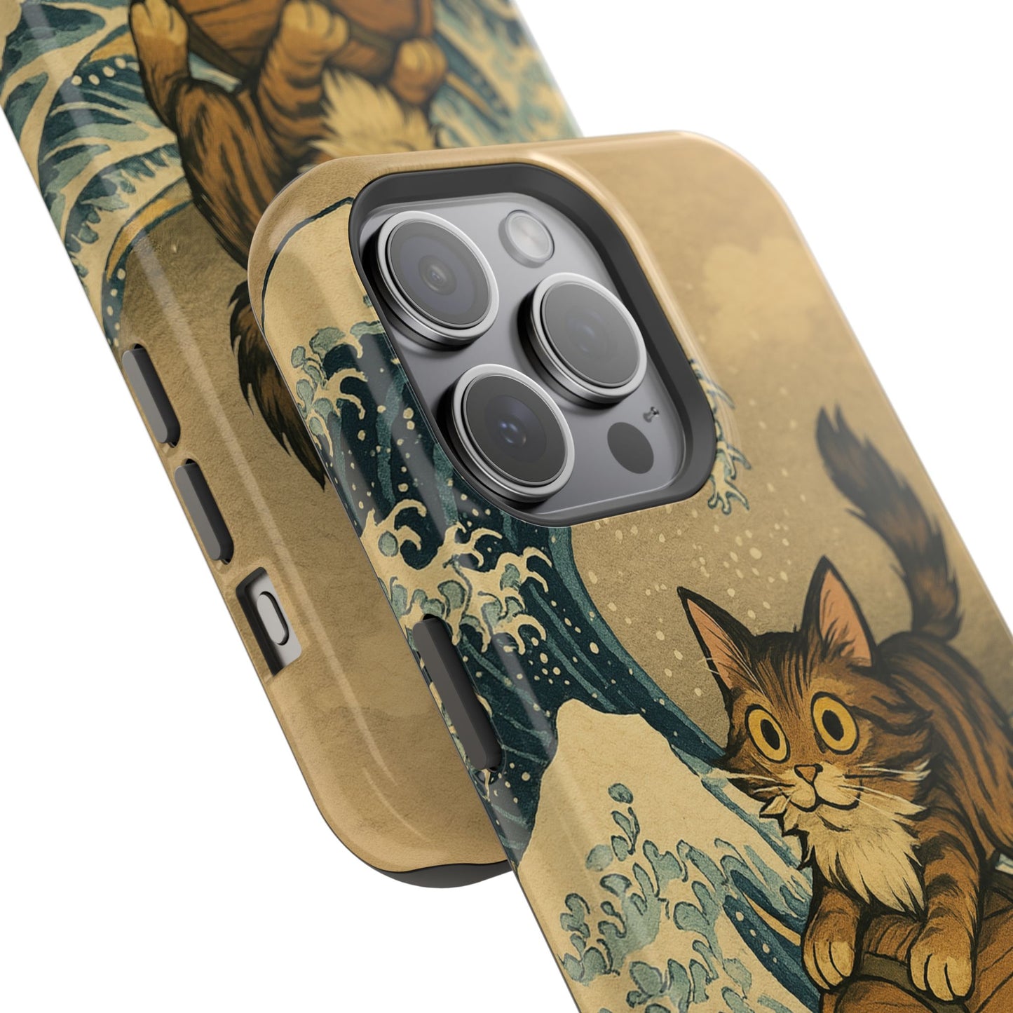 The Great Wave Cat โ Hokusai Inspired โ iPhone 16, 15, 14, 13 โ MagSafe Magnetic Tough Case by HitStickers