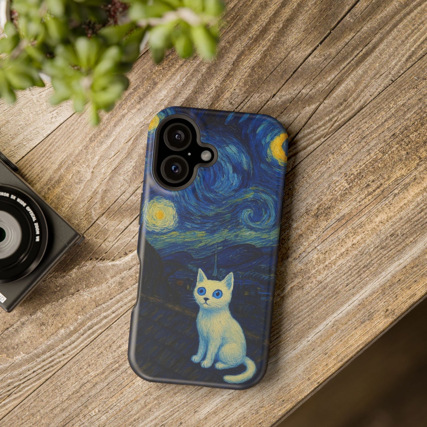 Starry Night Cat โ Van Gogh Inspired โ iPhone 16, 15, 14, 13 โ MagSafe Magnetic Tough Case by HitStickers