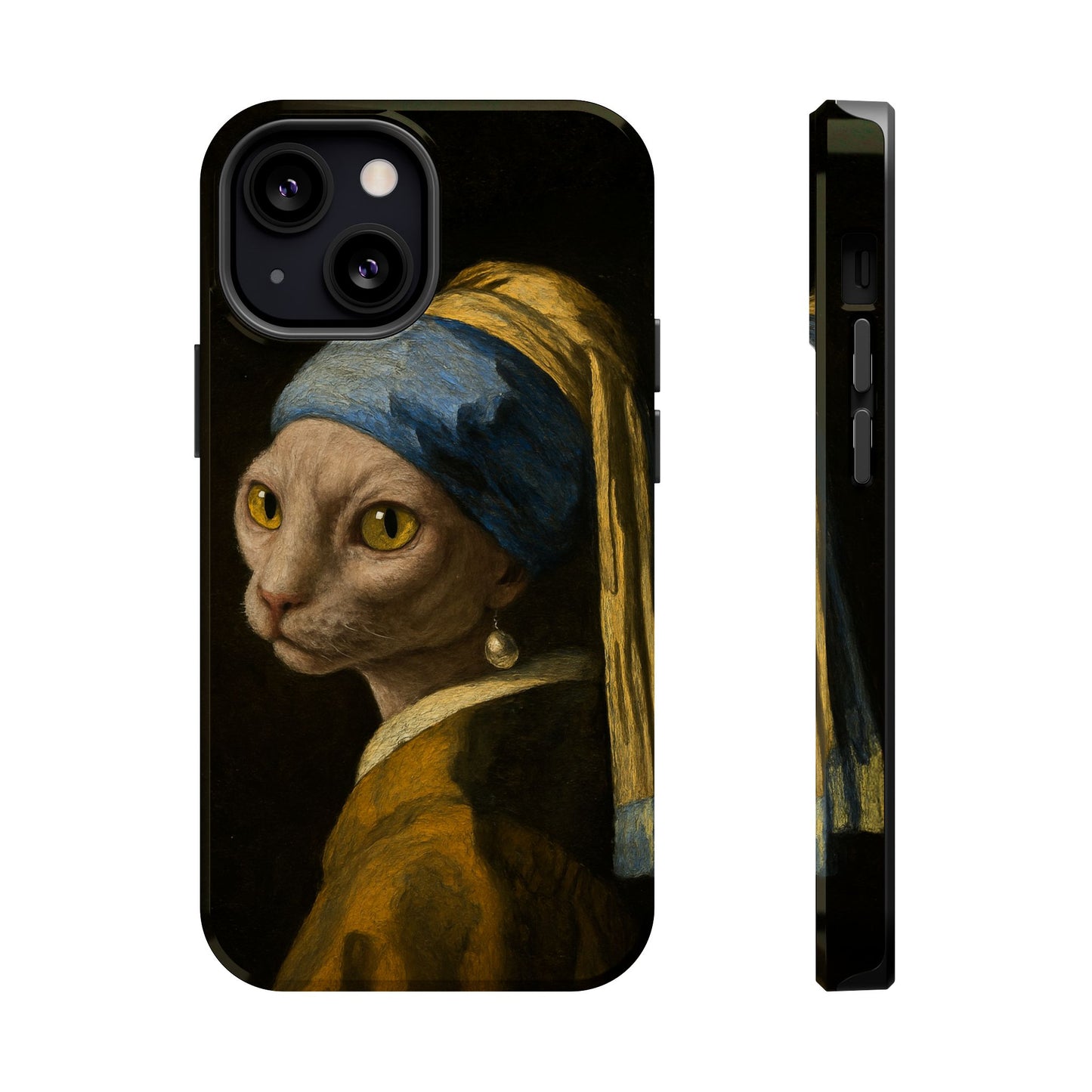 Cat with a Pearl Earring โ Vermeer Inspired โ iPhone 16, 15, 14, 13 โ MagSafe Magnetic Tough Case by HitStickers
