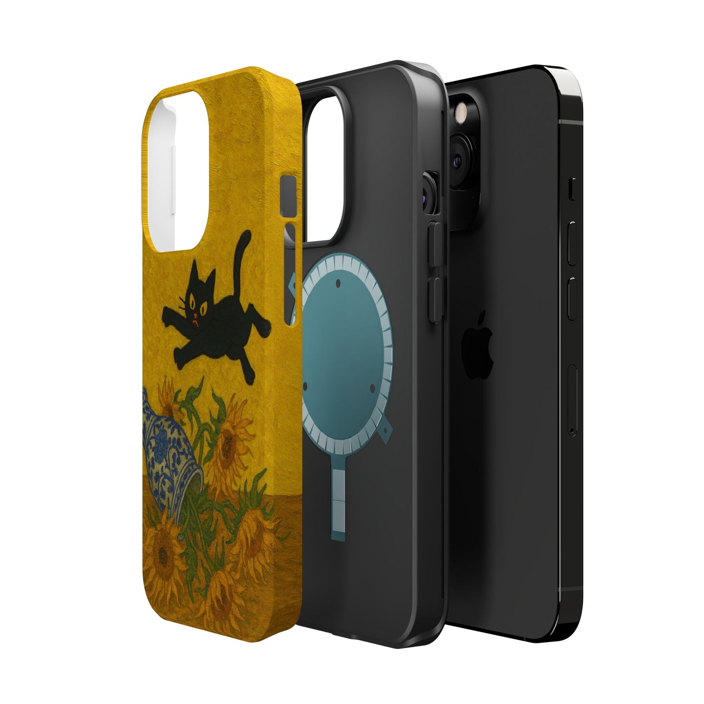 Mischievous Cat & Sunflowers โ Van Gogh Inspired โ iPhone 16, 15, 14, 13 โ MagSafe Magnetic Tough Case by HitStickers