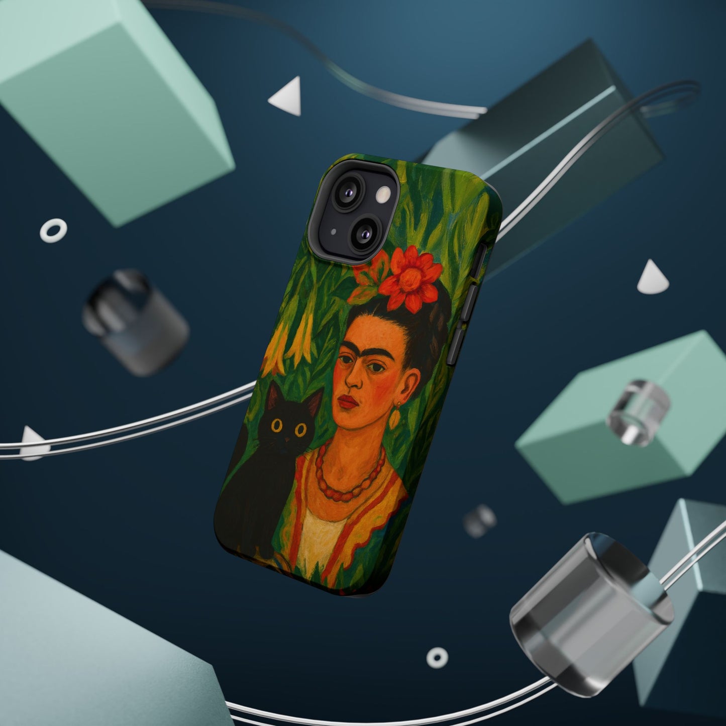 Frida & the Black Cat โ Kahlo Inspired โ iPhone 16, 15, 14, 13 โ MagSafe Magnetic Tough Case by HitStickers
