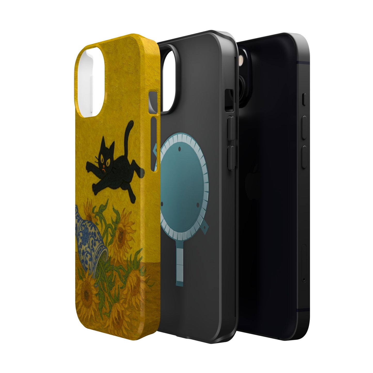 Mischievous Cat & Sunflowers โ Van Gogh Inspired โ iPhone 16, 15, 14, 13 โ MagSafe Magnetic Tough Case by HitStickers