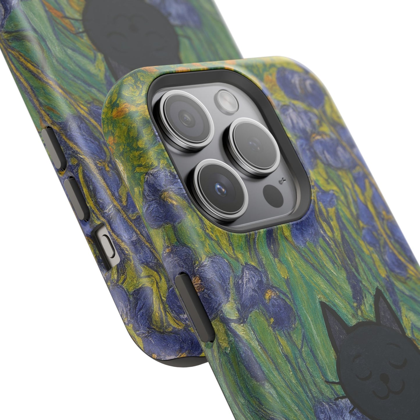 Peaceful Cat in Irises โ Van Gogh Inspired โ iPhone 16, 15, 14, 13 โ MagSafe Magnetic Tough Case by HitStickers