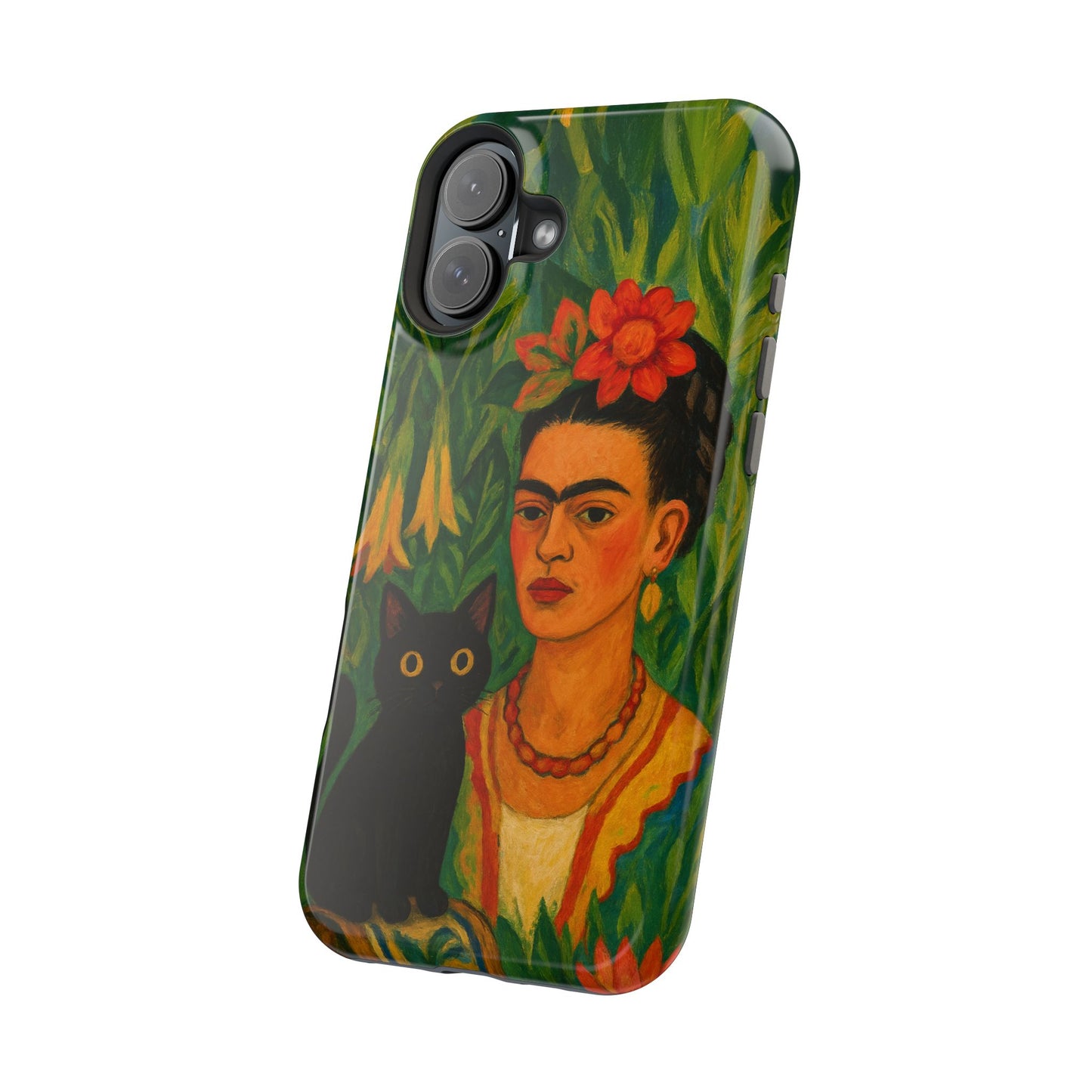 Frida & the Black Cat โ Kahlo Inspired โ iPhone 16, 15, 14, 13 โ MagSafe Magnetic Tough Case by HitStickers