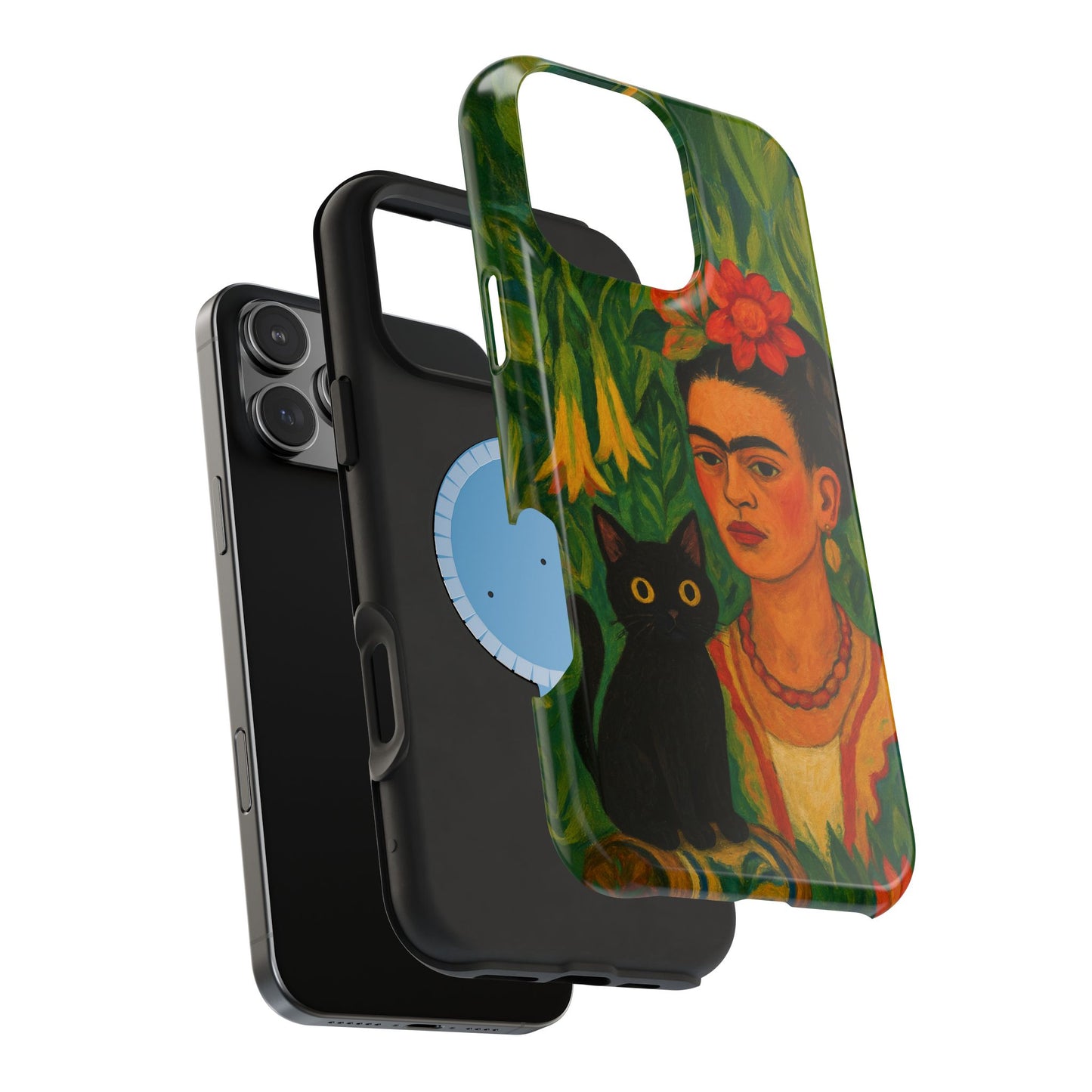 Frida & the Black Cat โ Kahlo Inspired โ iPhone 16, 15, 14, 13 โ MagSafe Magnetic Tough Case by HitStickers