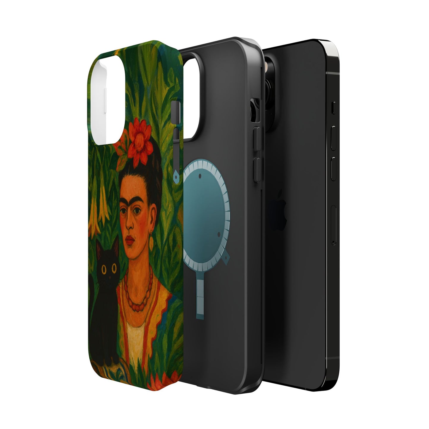 Frida & the Black Cat โ Kahlo Inspired โ iPhone 16, 15, 14, 13 โ MagSafe Magnetic Tough Case by HitStickers