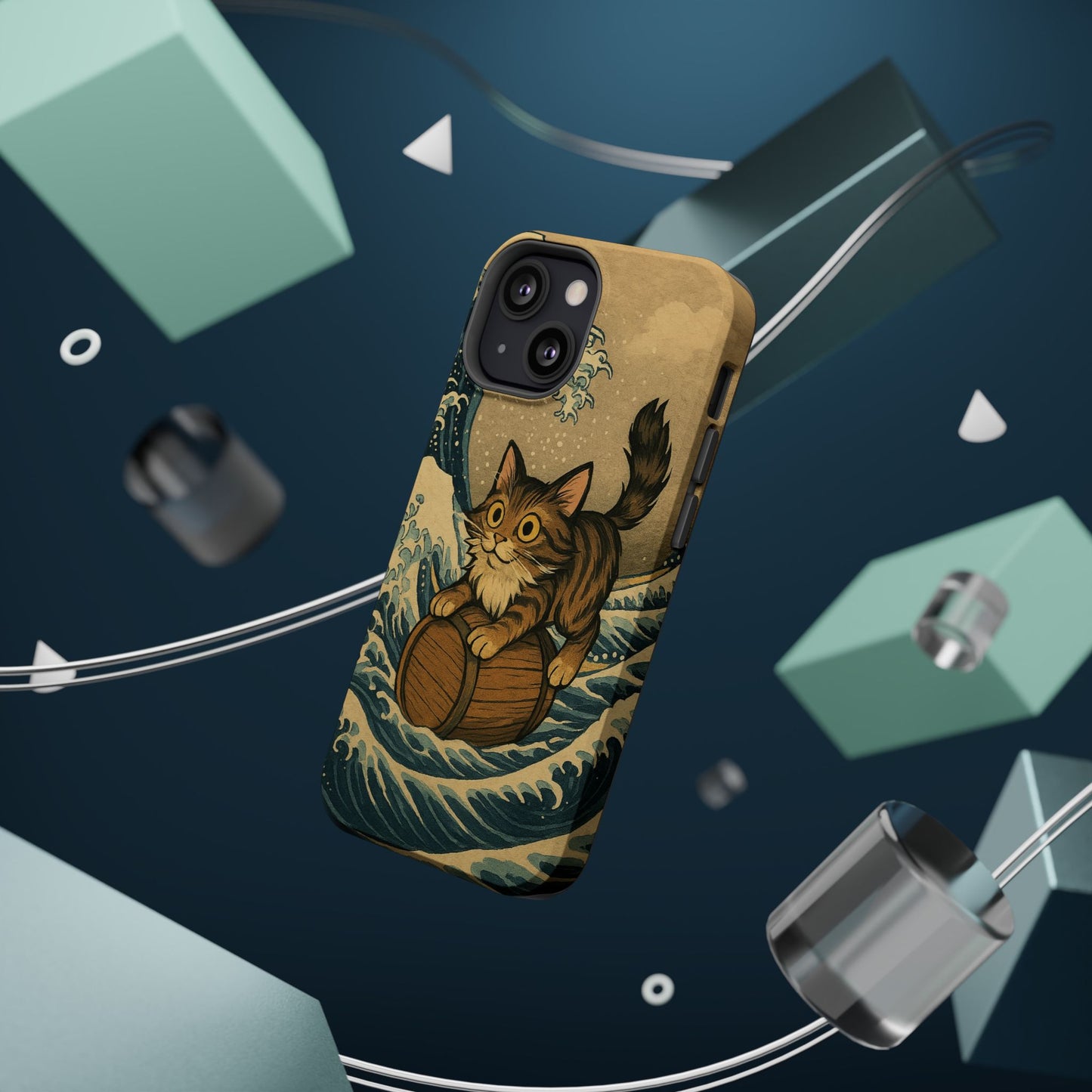 The Great Wave Cat โ Hokusai Inspired โ iPhone 16, 15, 14, 13 โ MagSafe Magnetic Tough Case by HitStickers