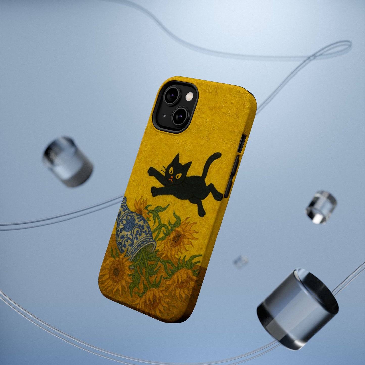Mischievous Cat & Sunflowers โ Van Gogh Inspired โ iPhone 16, 15, 14, 13 โ MagSafe Magnetic Tough Case by HitStickers