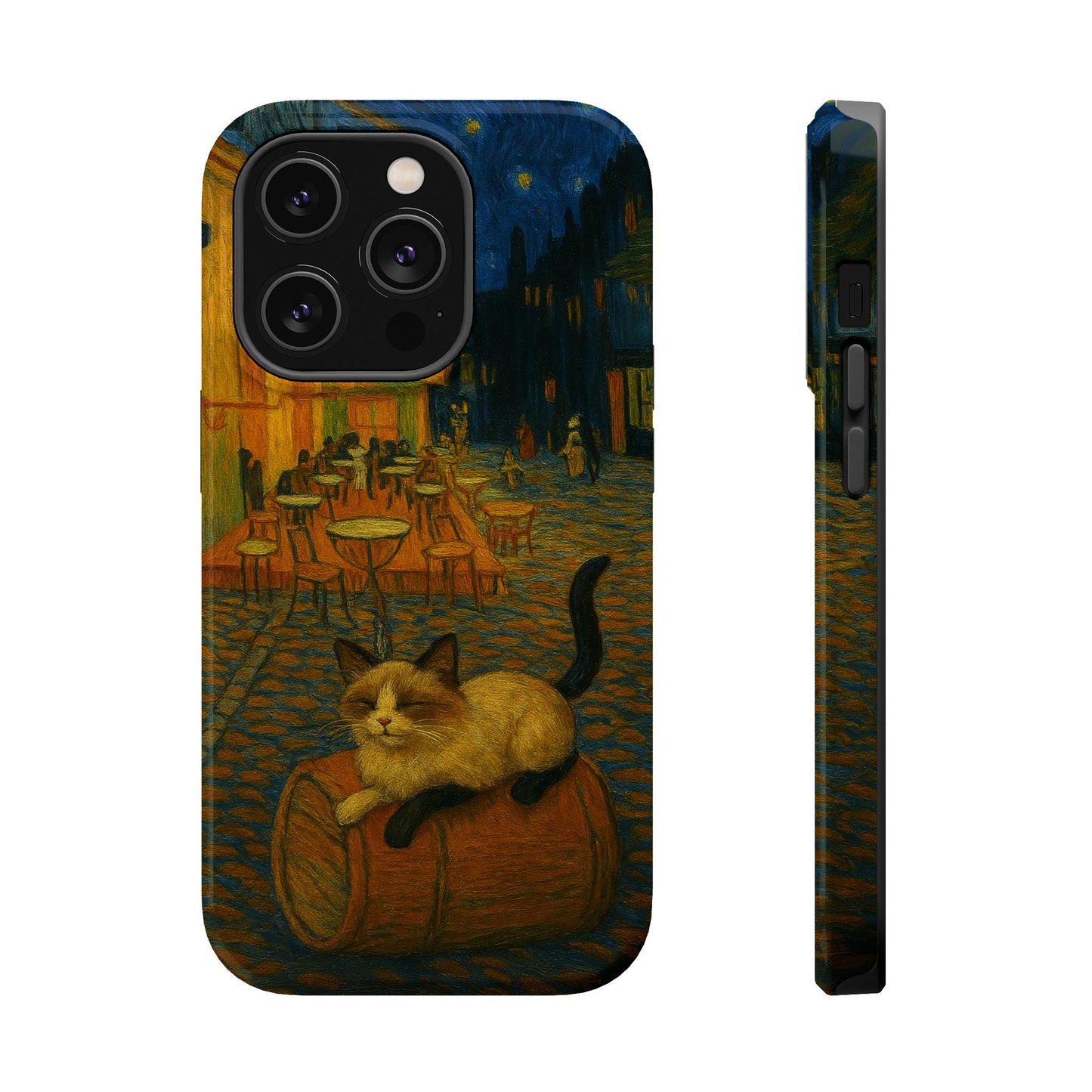 Café Cat at Night – Van Gogh Inspired – iPhone 16, 15, 14, 13 – MagSafe Magnetic Tough Case by HitStickers