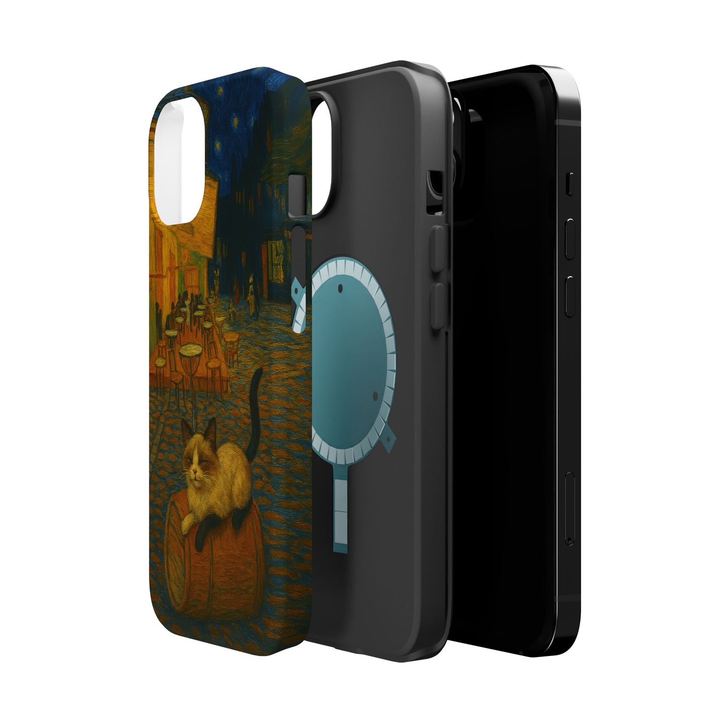 Café Cat at Night – Van Gogh Inspired – iPhone 16, 15, 14, 13 – MagSafe Magnetic Tough Case by HitStickers