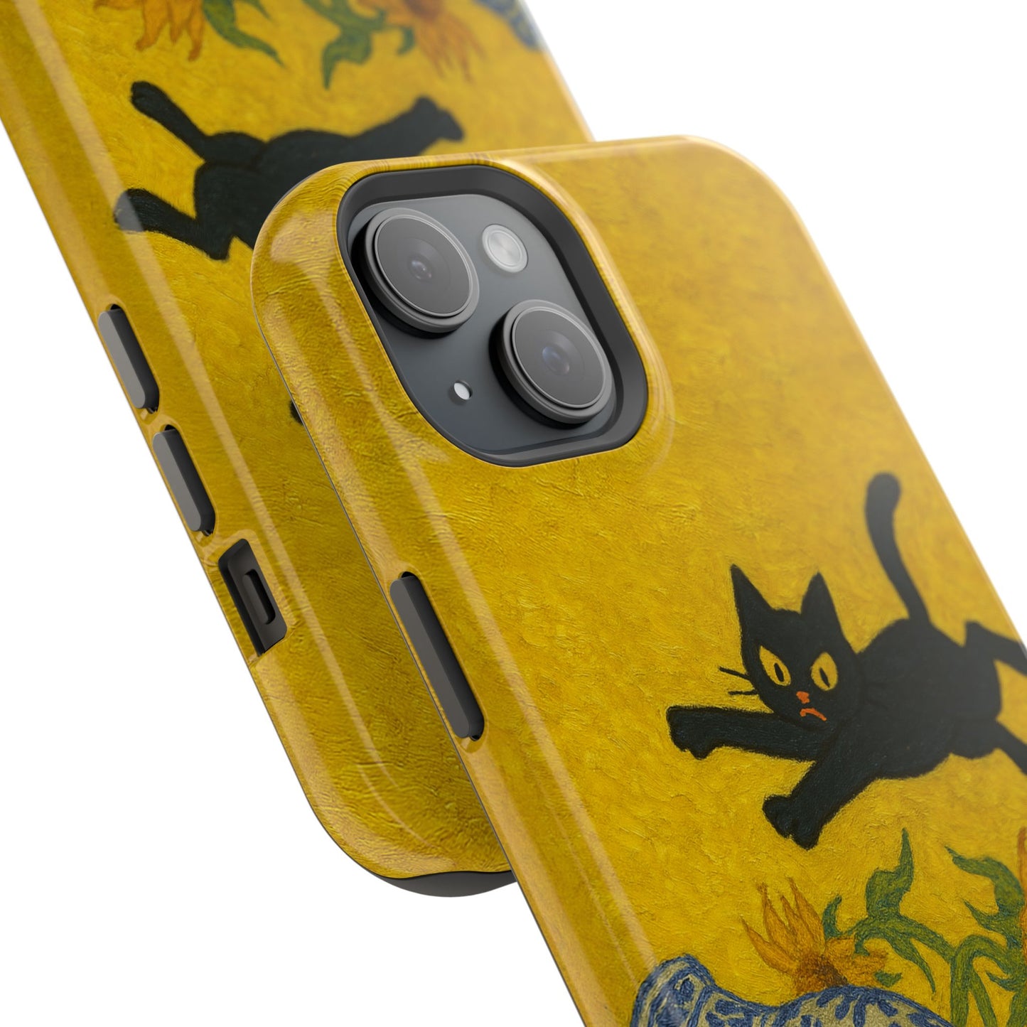 Mischievous Cat & Sunflowers โ Van Gogh Inspired โ iPhone 16, 15, 14, 13 โ MagSafe Magnetic Tough Case by HitStickers