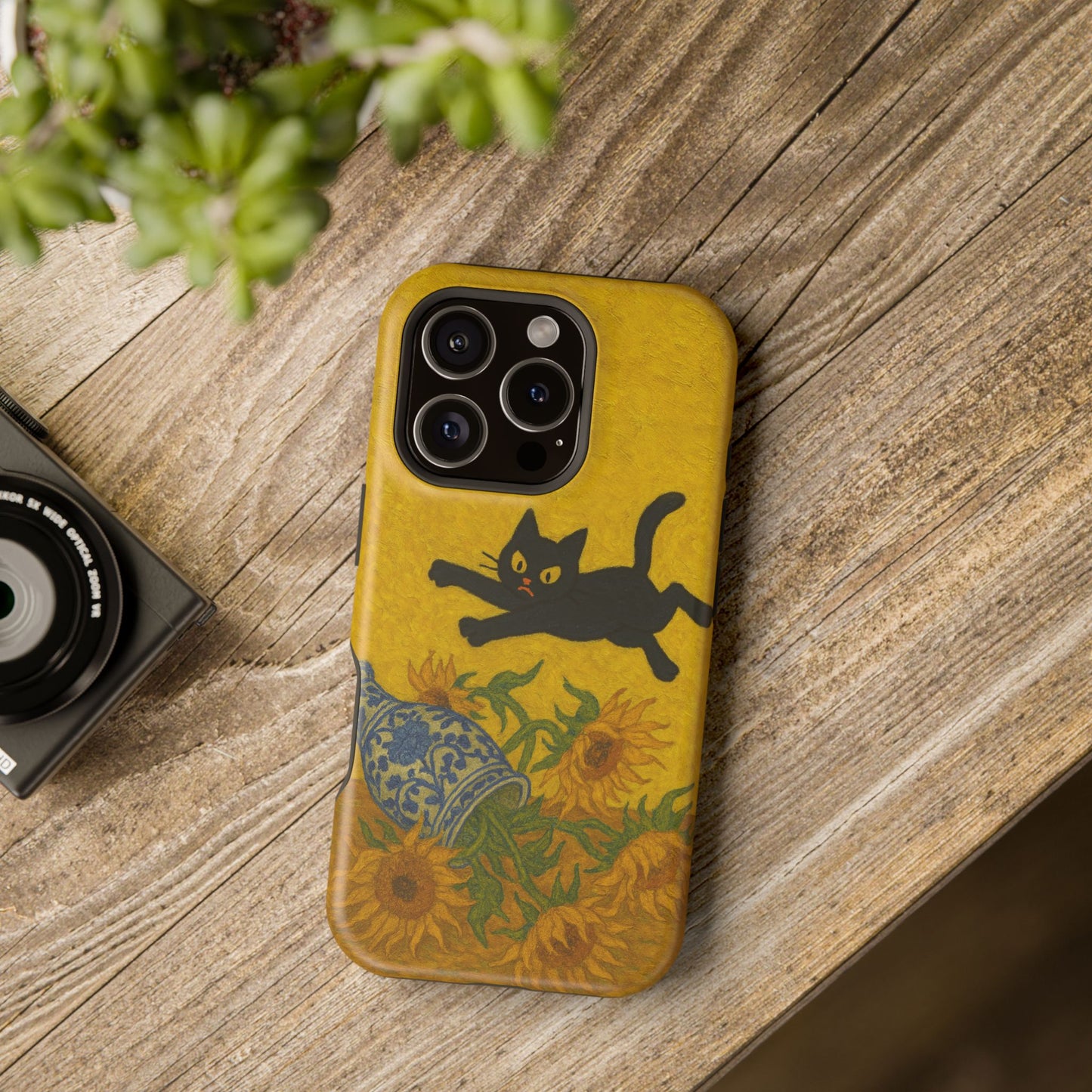 Mischievous Cat & Sunflowers โ Van Gogh Inspired โ iPhone 16, 15, 14, 13 โ MagSafe Magnetic Tough Case by HitStickers