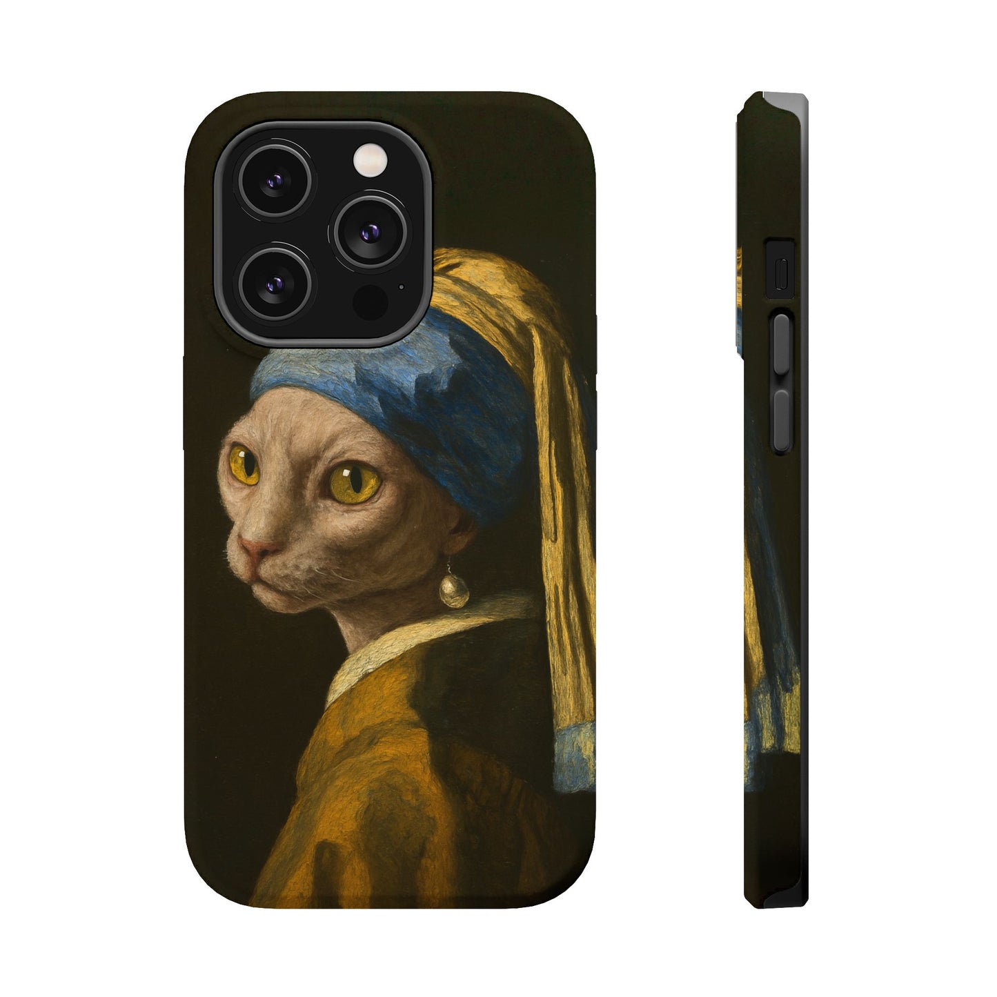 Cat with a Pearl Earring โ Vermeer Inspired โ iPhone 16, 15, 14, 13 โ MagSafe Magnetic Tough Case by HitStickers