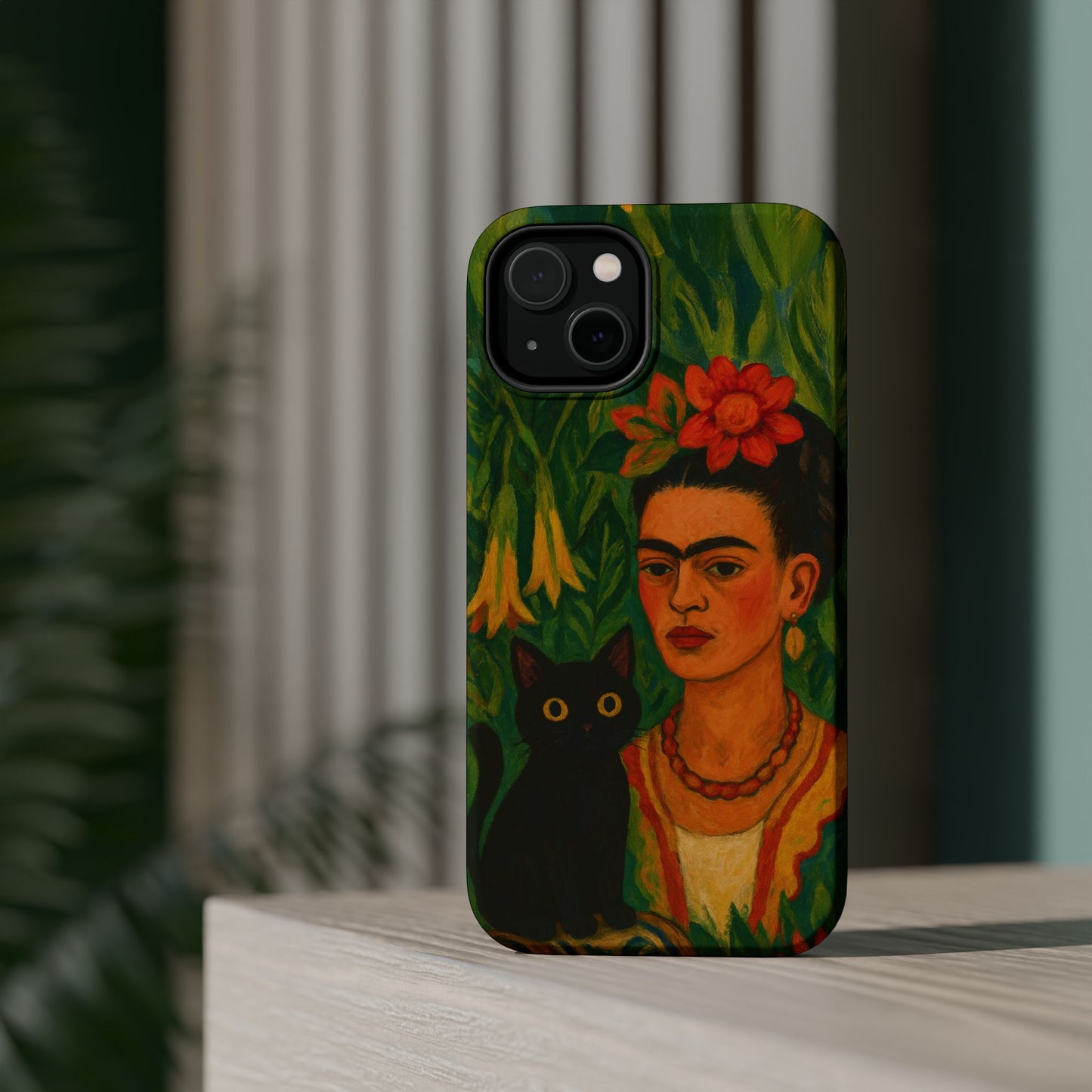 Frida & the Black Cat โ Kahlo Inspired โ iPhone 16, 15, 14, 13 โ MagSafe Magnetic Tough Case by HitStickers