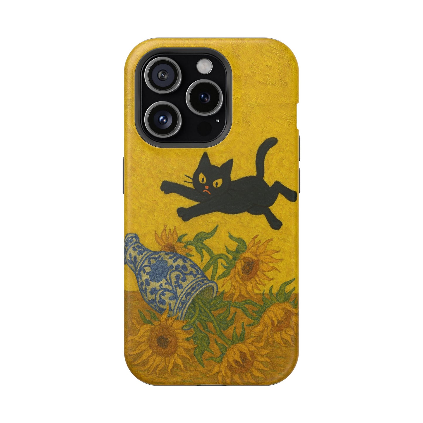 Mischievous Cat & Sunflowers โ Van Gogh Inspired โ iPhone 16, 15, 14, 13 โ MagSafe Magnetic Tough Case by HitStickers